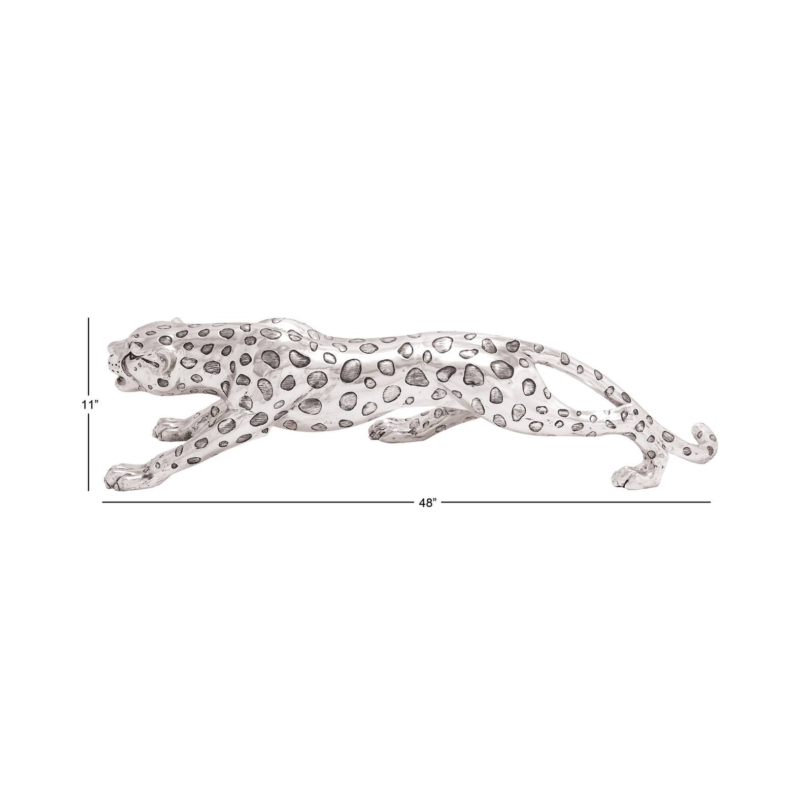 48&#x22; Silver Modern Leopard Sculpture