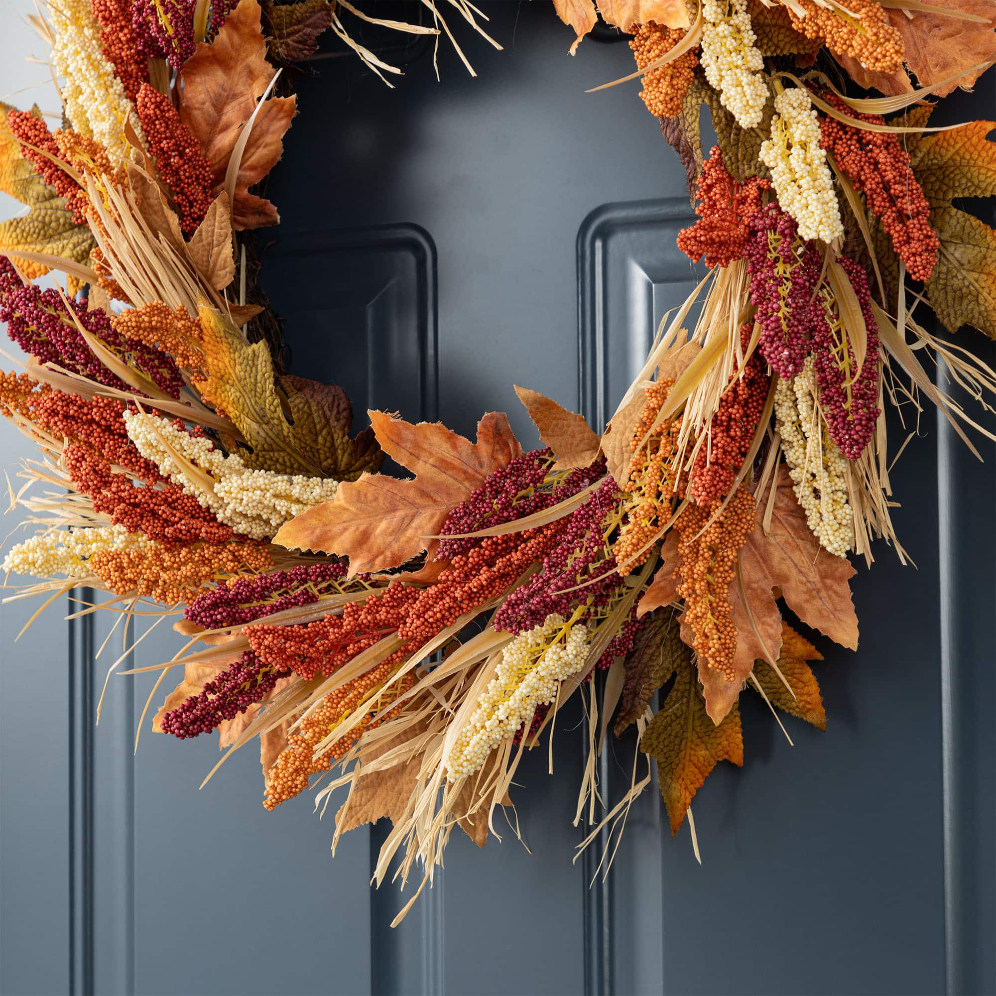 Glitzhome&#xAE; 24&#x22; Fall Sorghum Wreath Includes a Black Metal Wreath Hanger