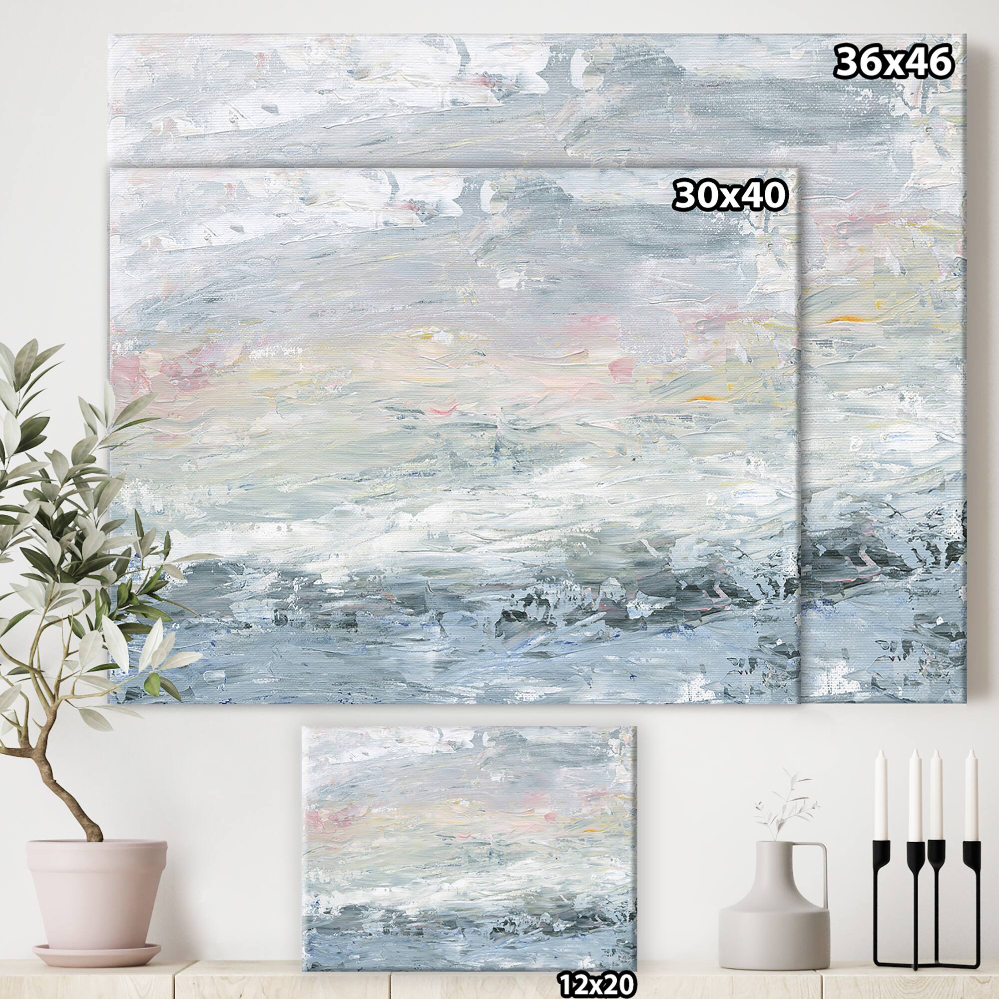 Designart - Gray Abstract Watercolor II - Contemporary Gallery-wrapped Canvas