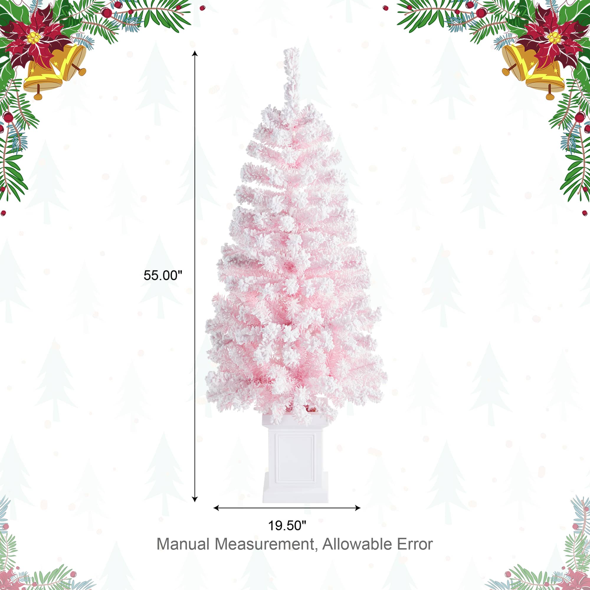 Glitzhome&#xAE; 4ft Pre-Lit Flocked Pink Artificial Christmas Porch Tree, Multi-color LED Lights