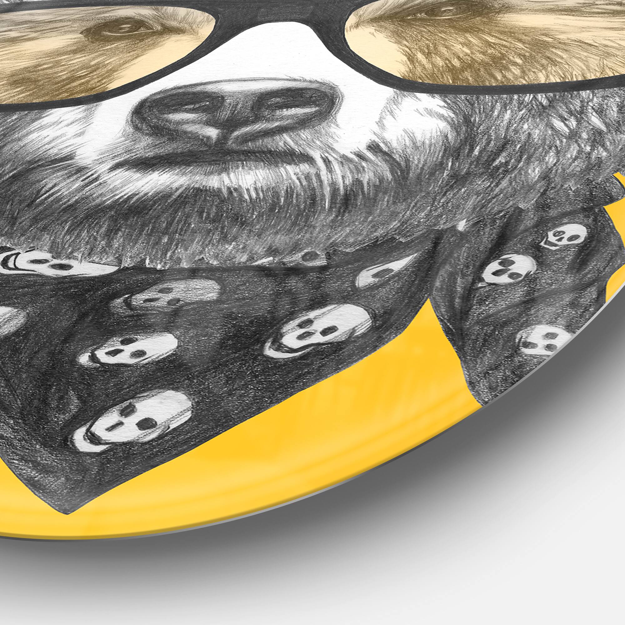 Designart - Funny Bear with Formal Glasses' Disc Contemporary Animal Metal Circle Wall Decor