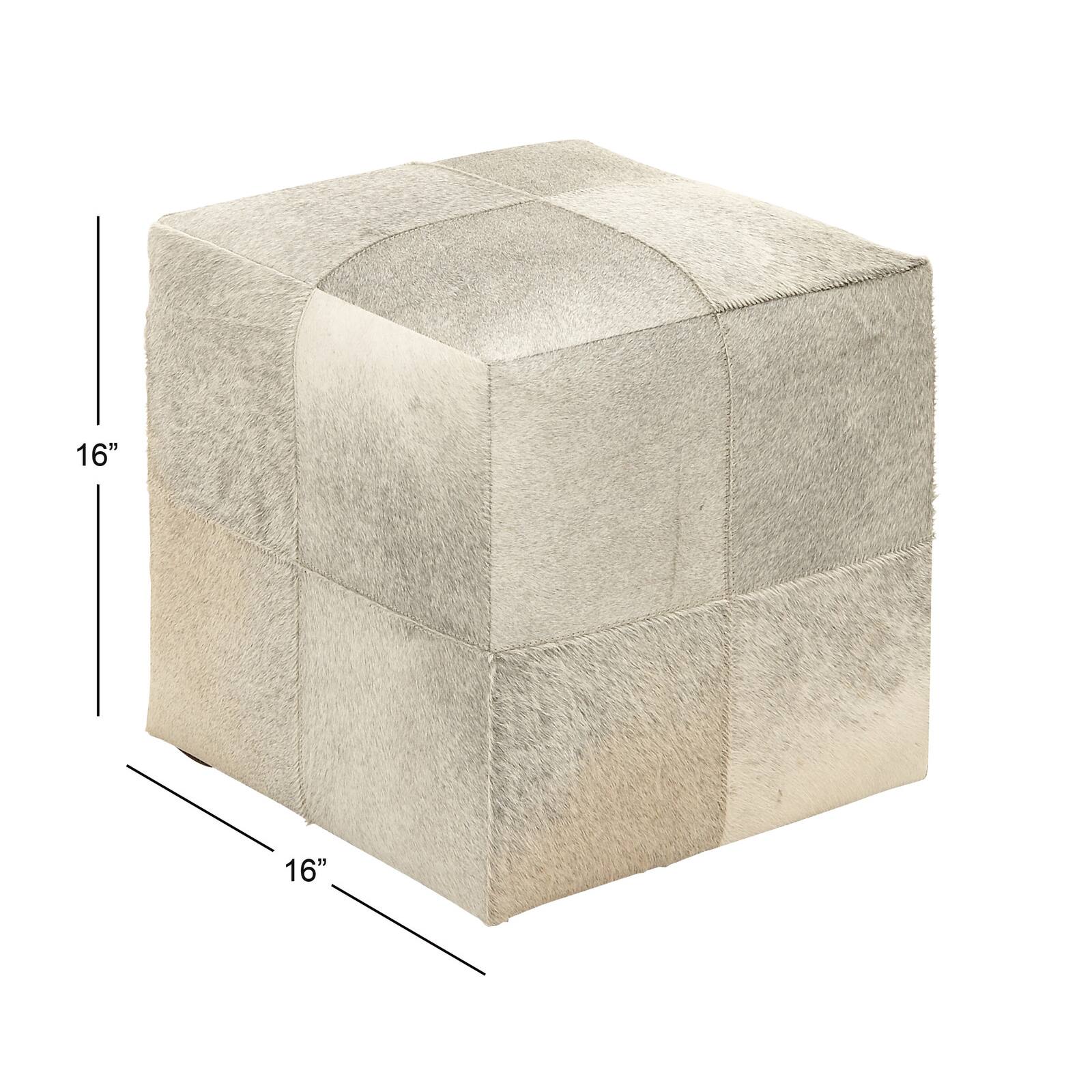 16" Gray Leather & Wood Glam Ottoman