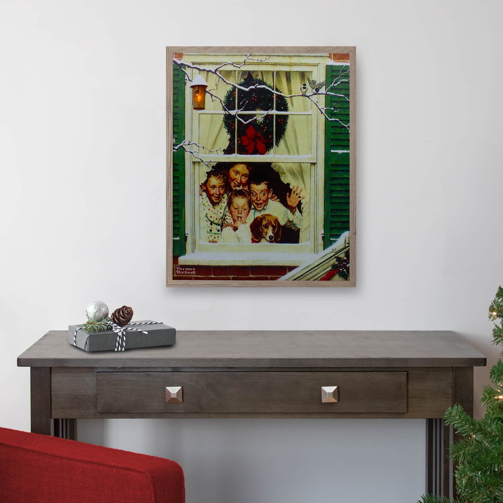 19" Lighted Norman Rockwell 'Oh Boy! It's Pop with a New Plymouth' Christmas Wall Art