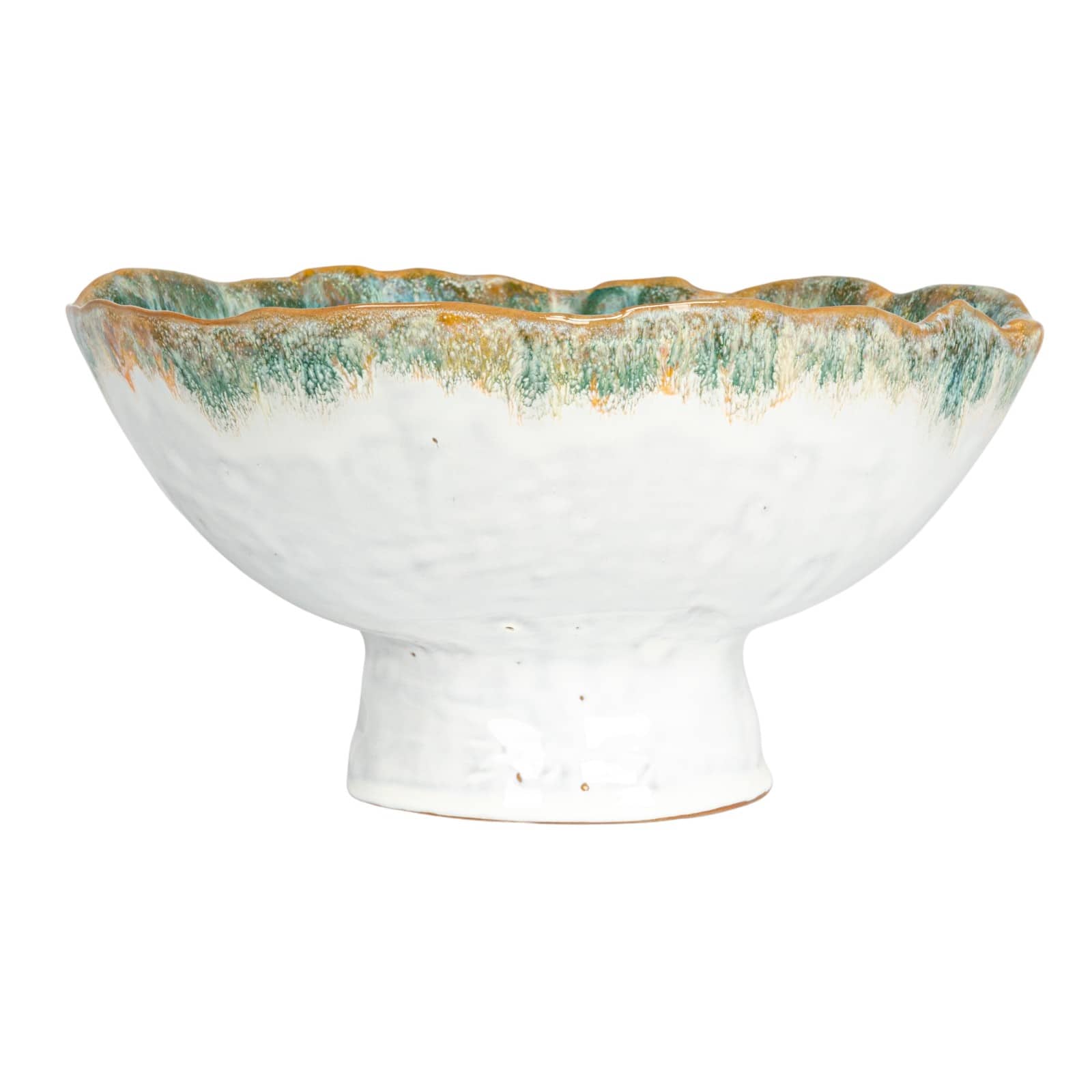 Hello Honey® 9" Green & Brown Stoneware Footed Bowl with Speckled Glaze