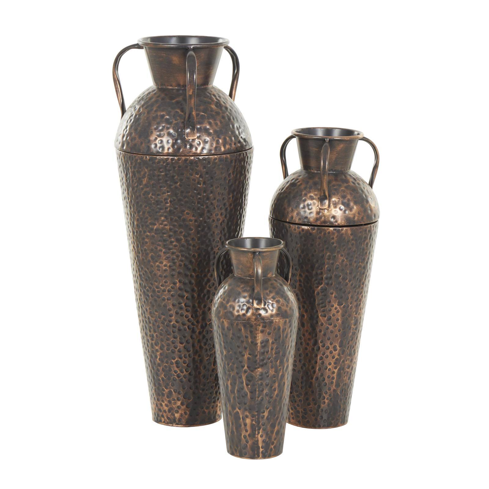 Copper Metal Tall Floor Weathered Amphora Vase Set, 3ct.