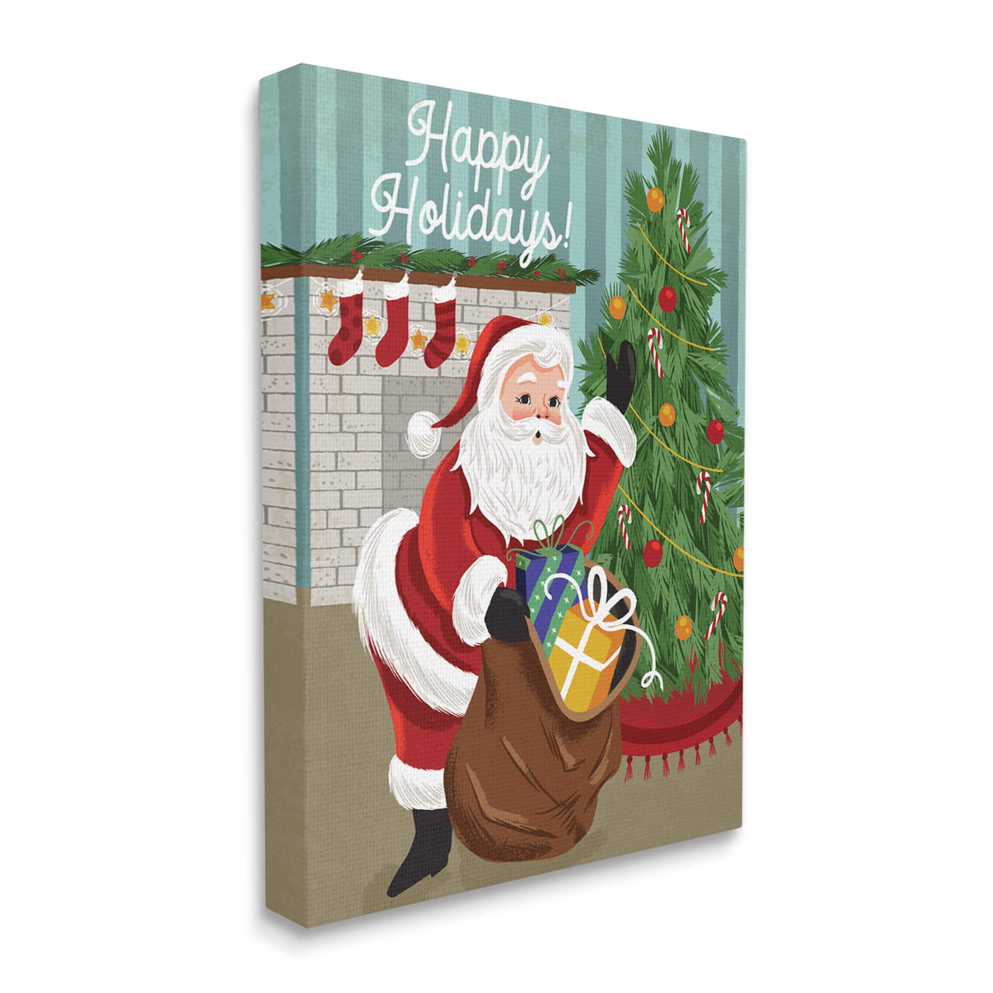 Stupell Industries Happy Holidays Santa Gift Bag Canvas Wall Art
