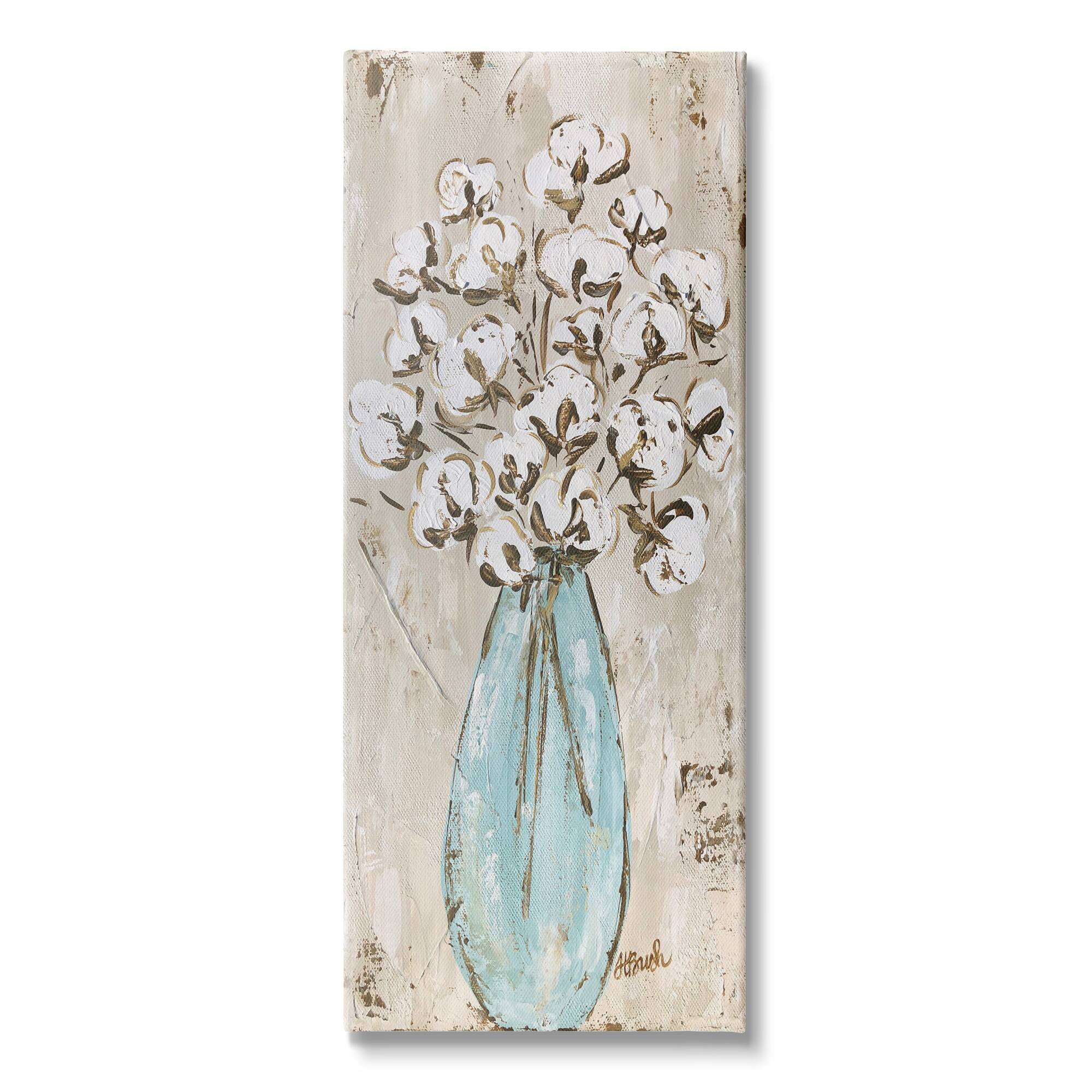 Stupell Industries Expressive Cotton Florals Blue Vase Rustic Still Life Canvas Wall Art