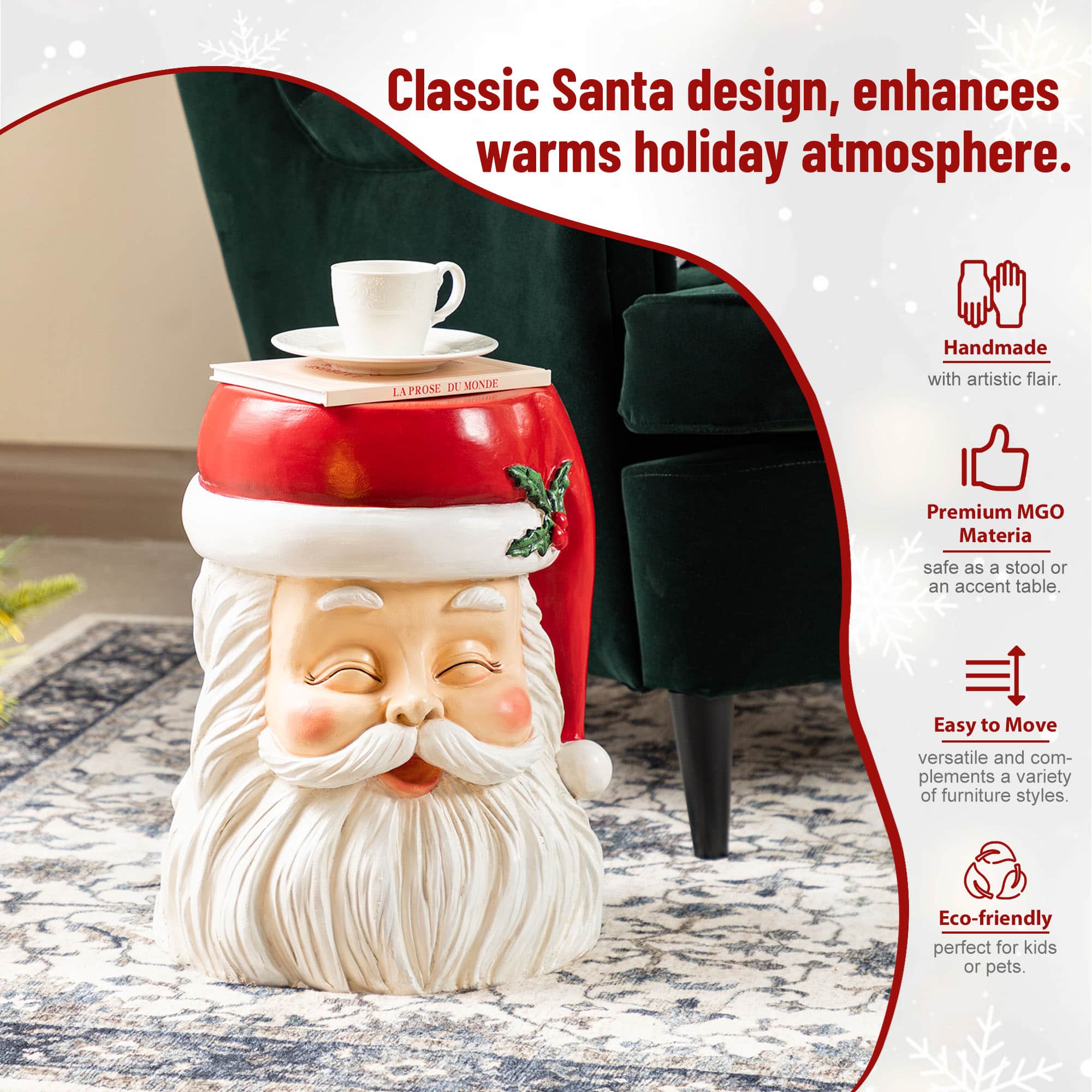 Glitzhome&#xAE; 16&#x22;H Christmas MGO Santa Stool or Accent Table