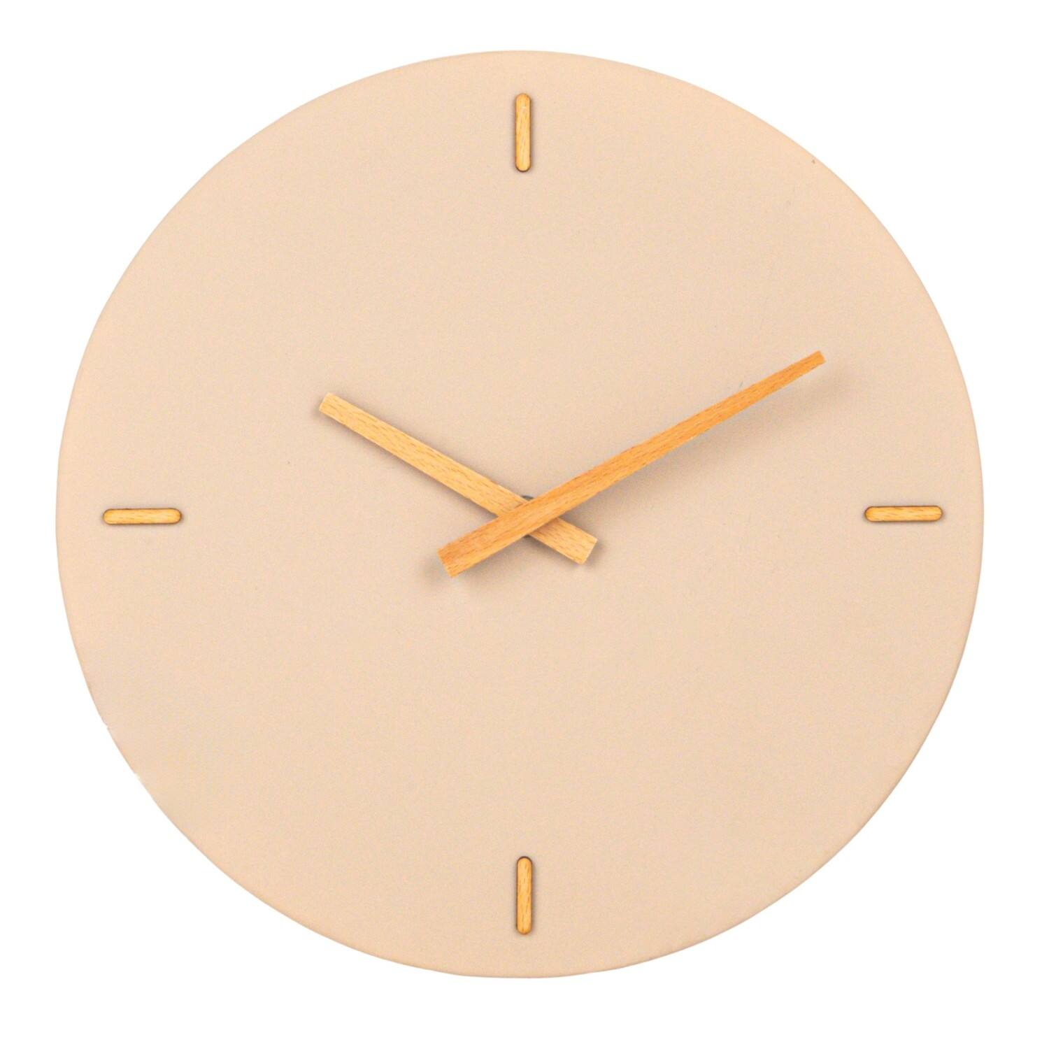 Hello Honey&#xAE; 12&#x22; Beige &#x26; Natural Round Stoneware &#x26; Wood Wall Clock