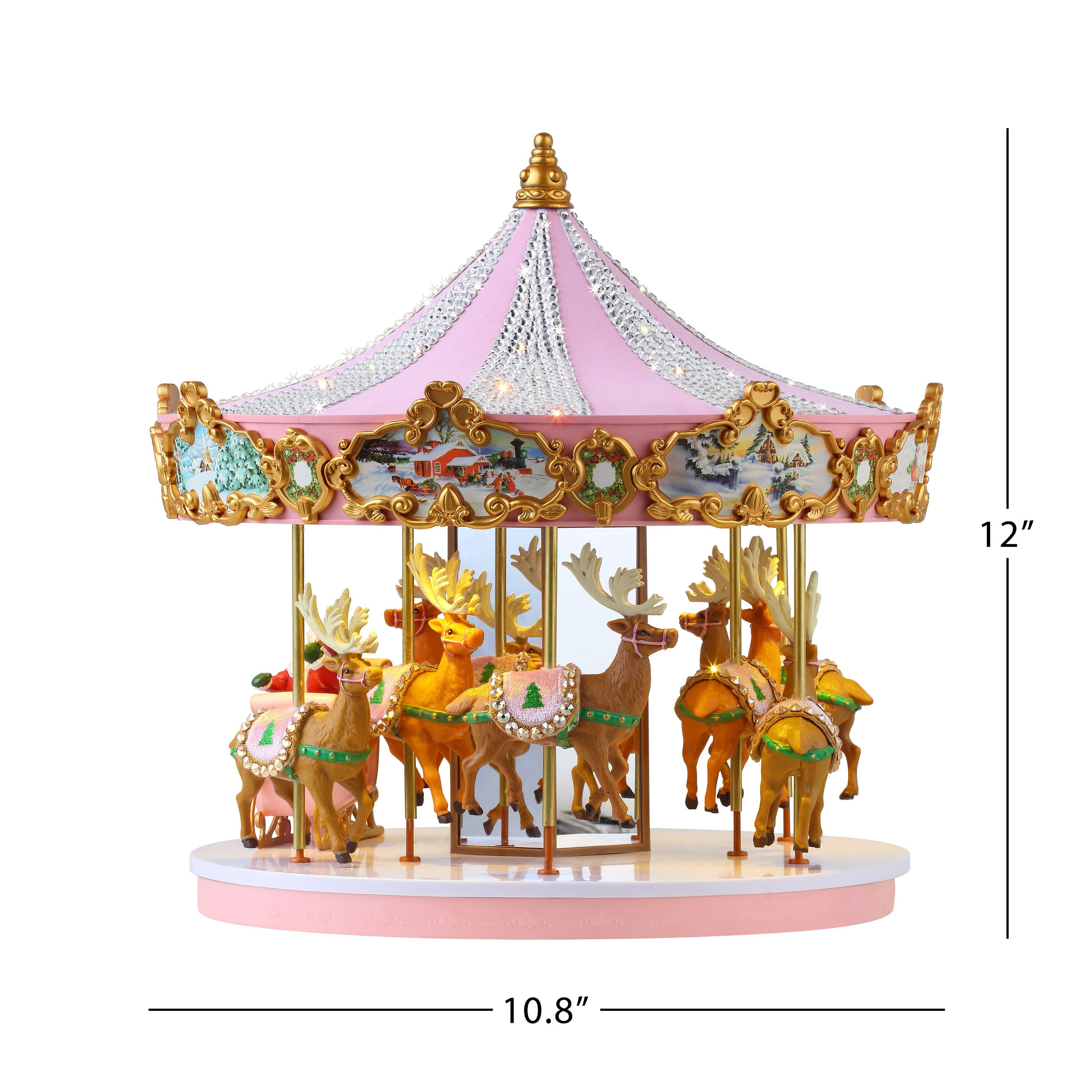 12&#x22; Animated &#x26; Musical Pink Crystal Carousel