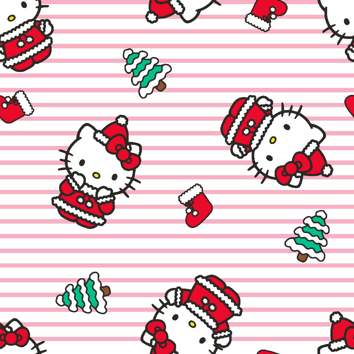 Hello Kitty&#xAE; Christmas Stripes Cotton Fabric