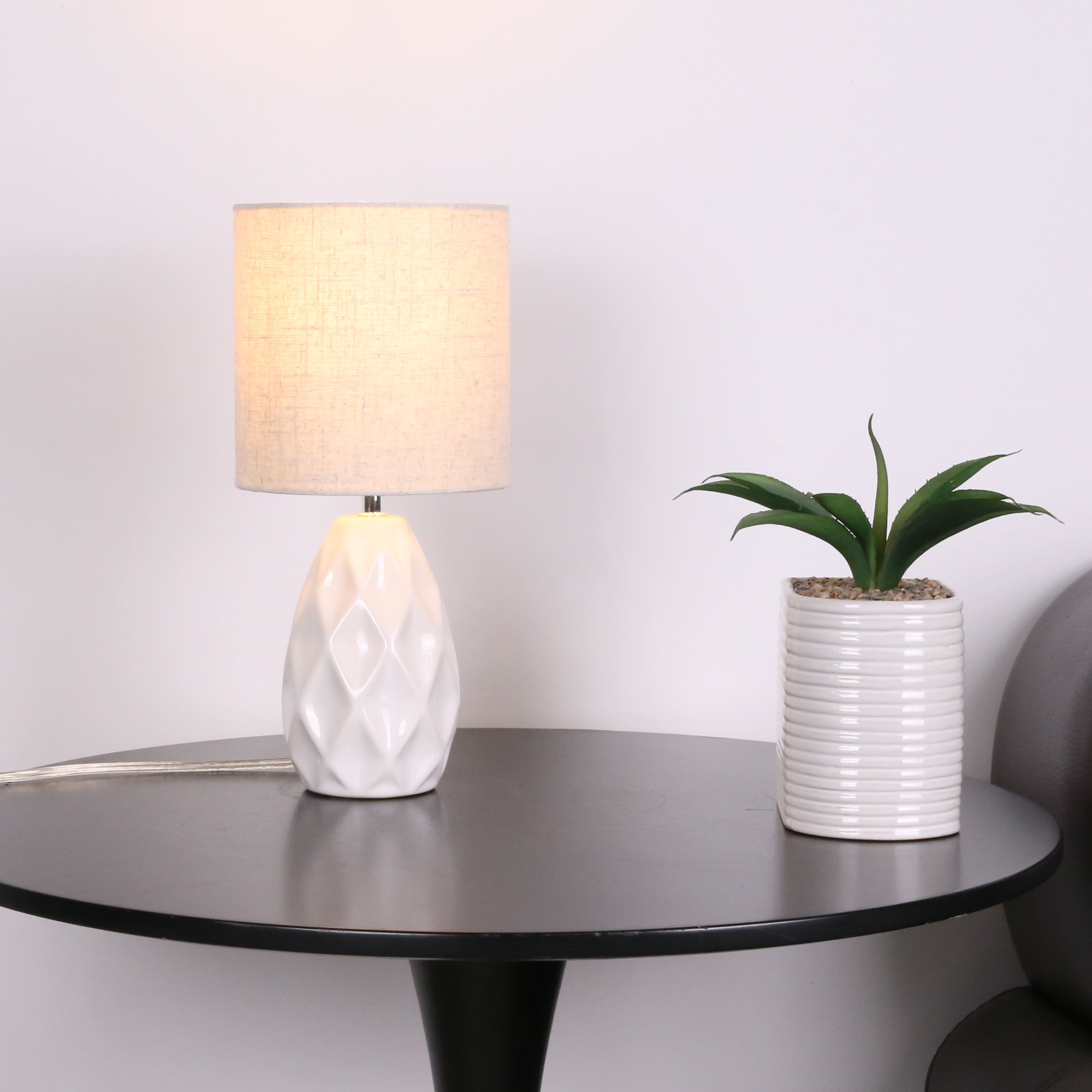 14.5" White Table Lamp with Natural Fabric Shade by Ashland®