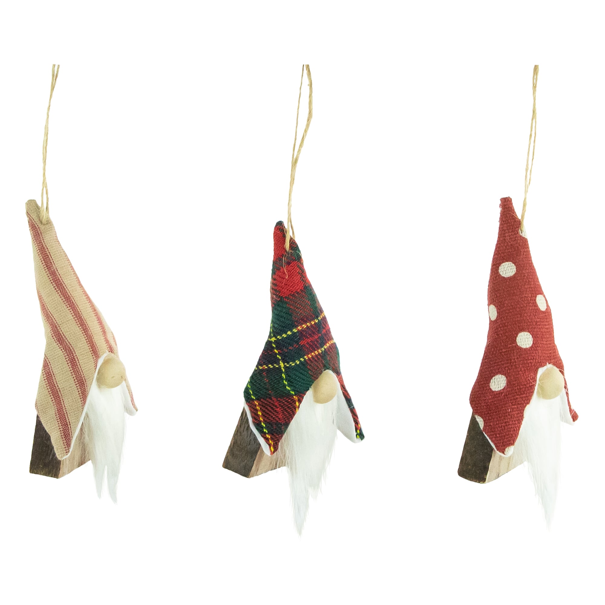 Set of 3 Wooden Gnomes Christmas Ornaments 4&#x22;