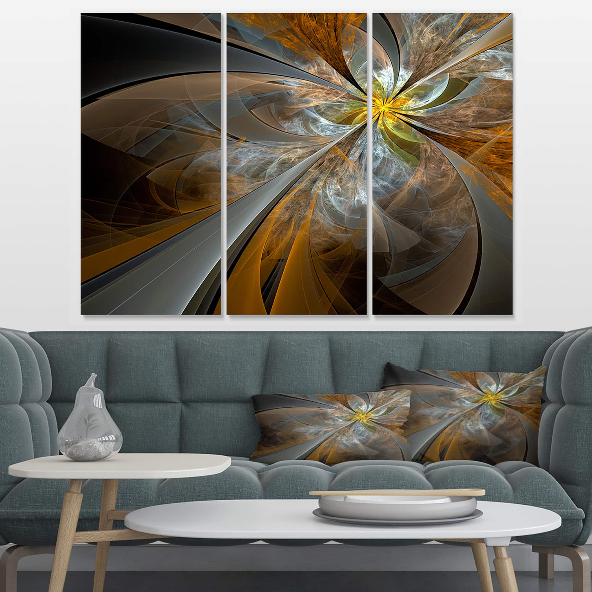 Designart - Symmetrical Yellow Fractal Flower - Abstract Print On Canvas