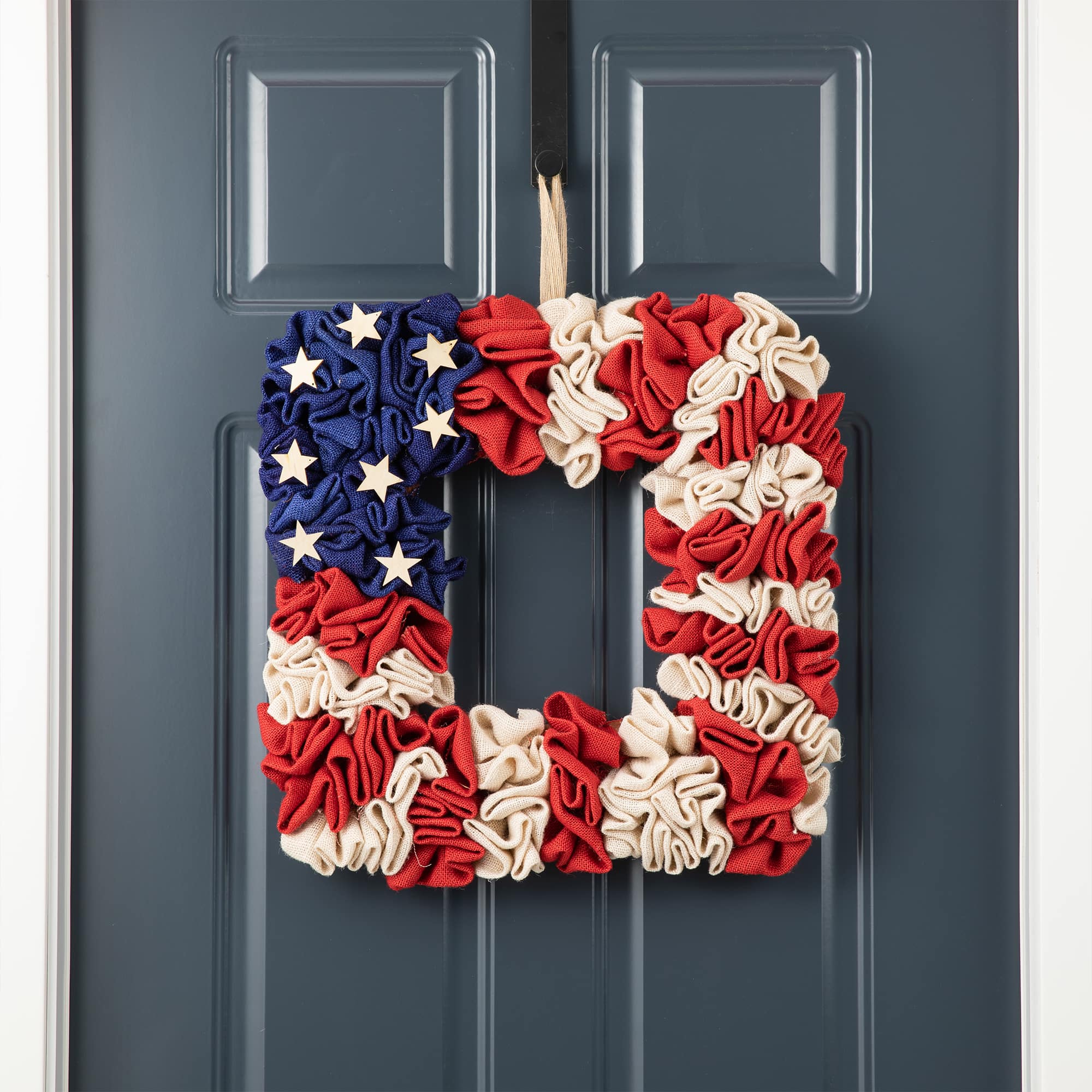Glitzhome® 19" American Flag Square Fabric Wreath