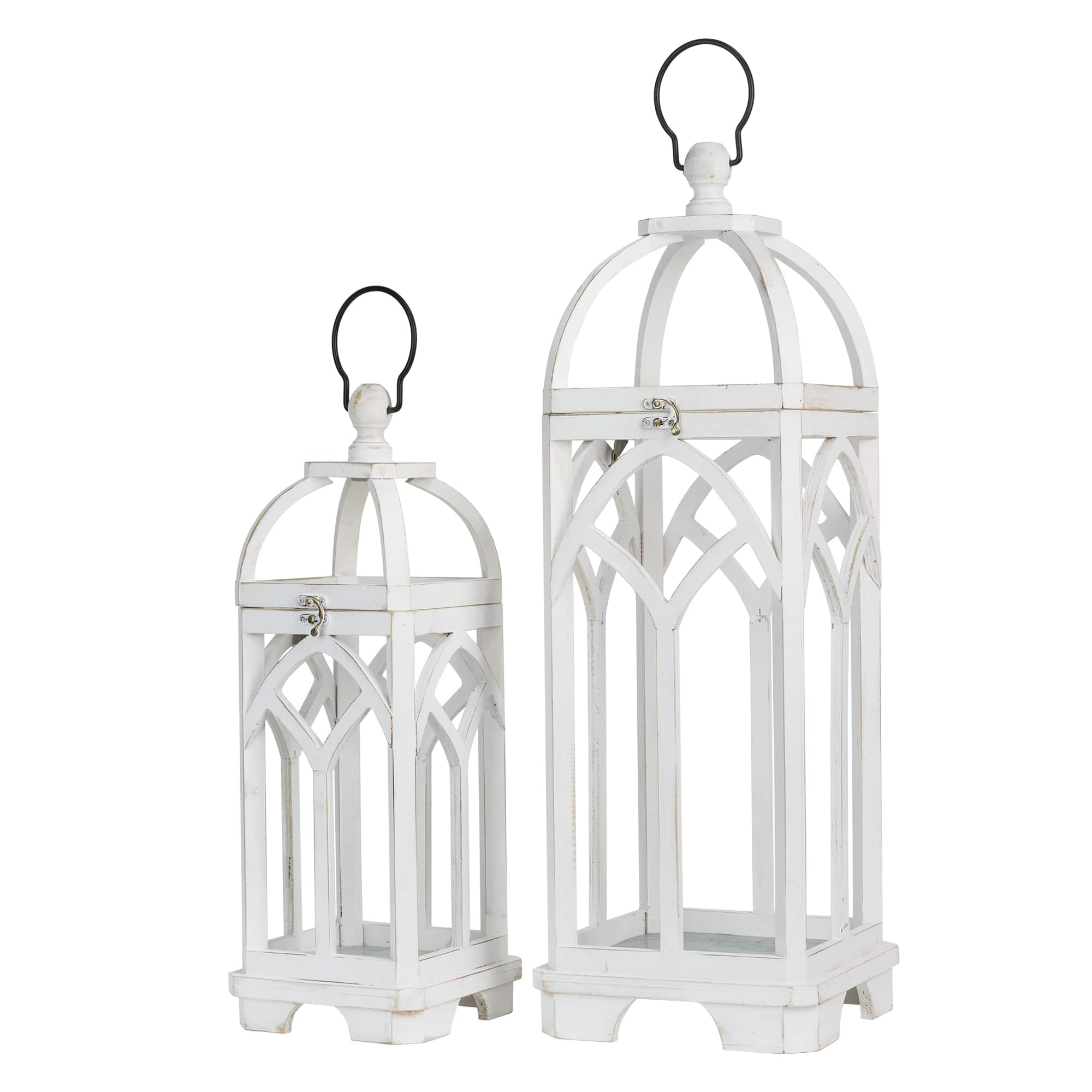 Glitzhome&#xAE; Wash White Farmhouse Wooden Church Window Frame Lanterns, 2ct.