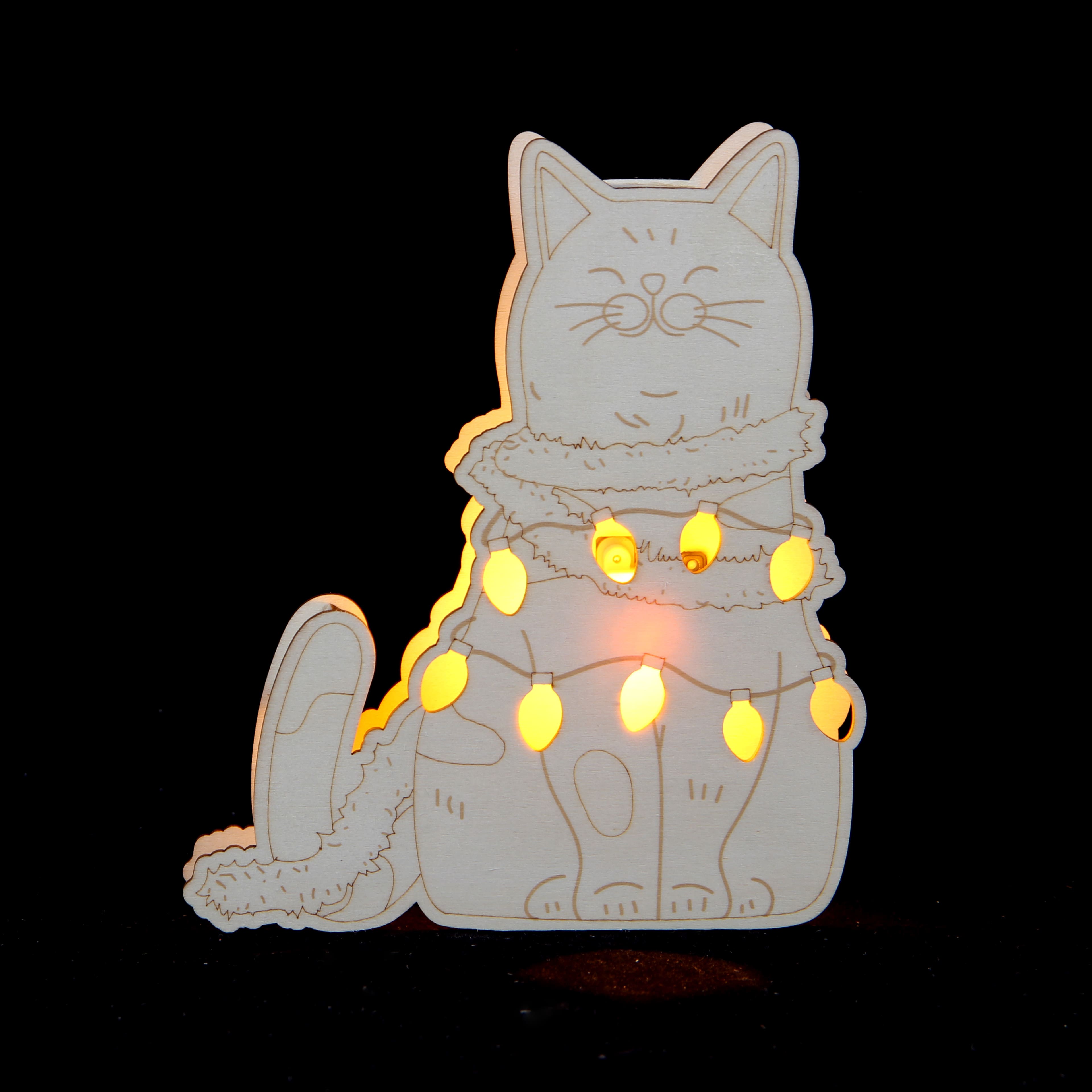 7&#x22; Unfinished Wood LED Cat Tabletop Accent by Make Market&#xAE;