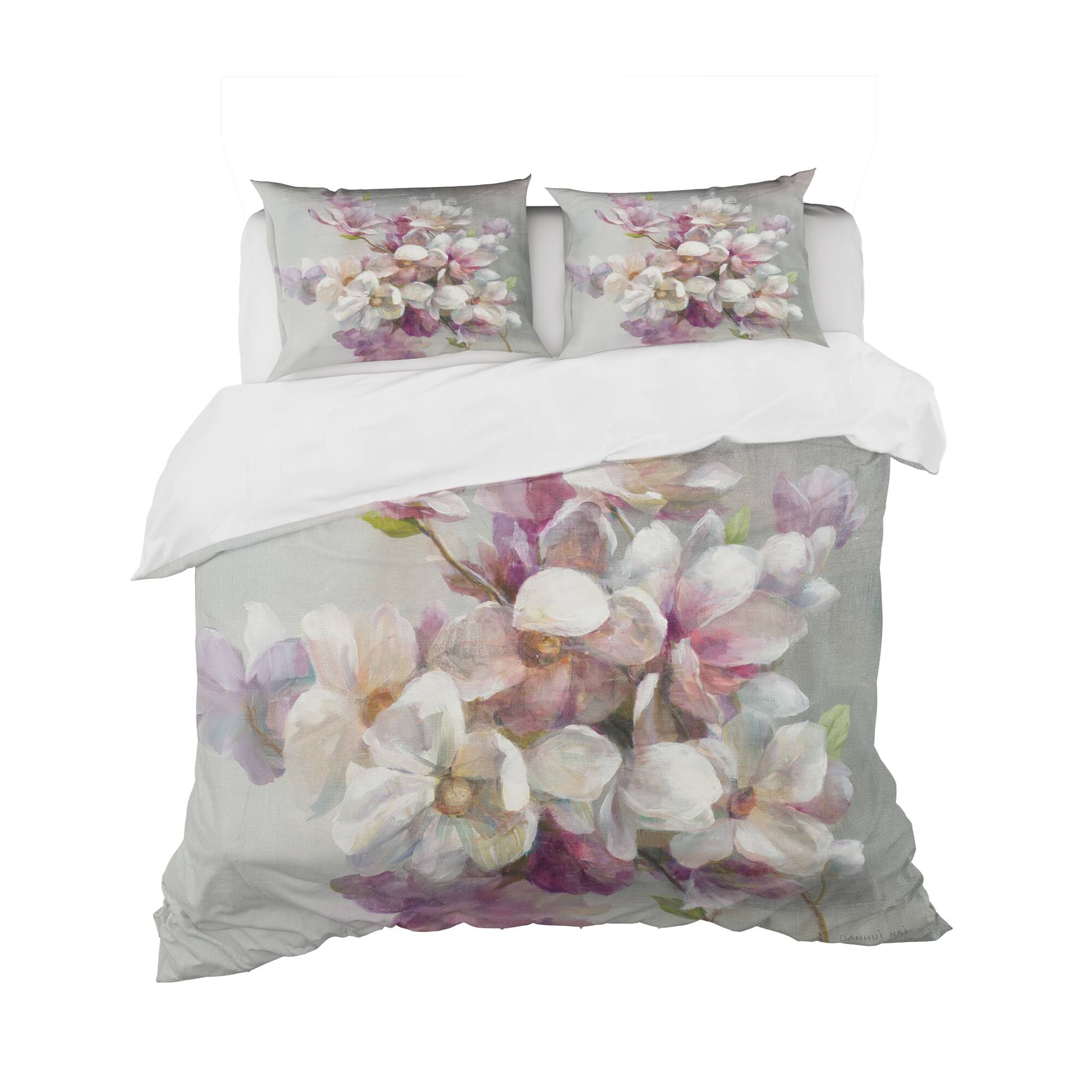 Designart &#x27;Pink Magnolia Flowers&#x27; Shabby Bedding Set - Duvet Cover &#x26; Shams