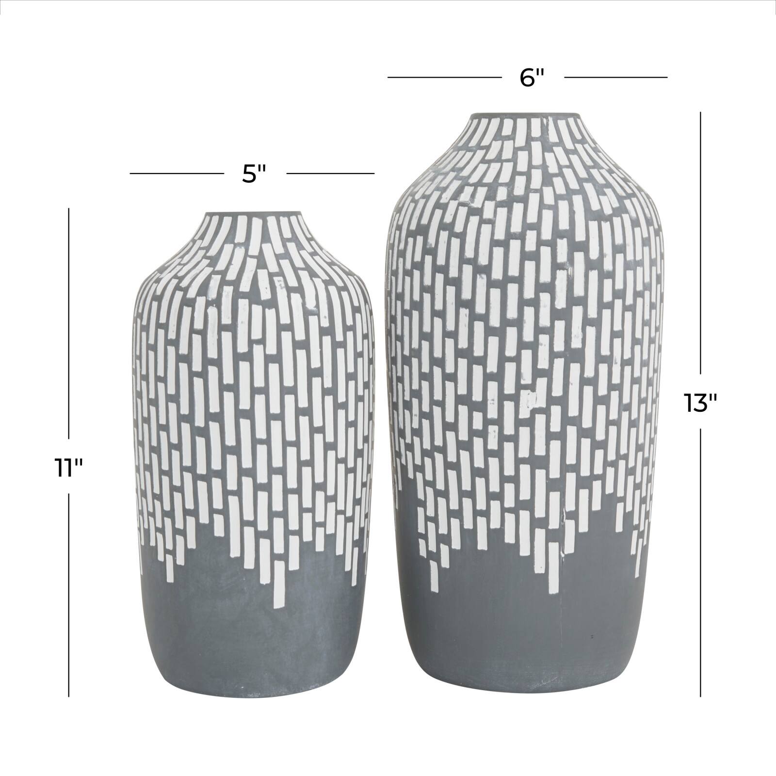 Set of 2 Gray Stoneware Modern Vases, 13" x 6" x 5"