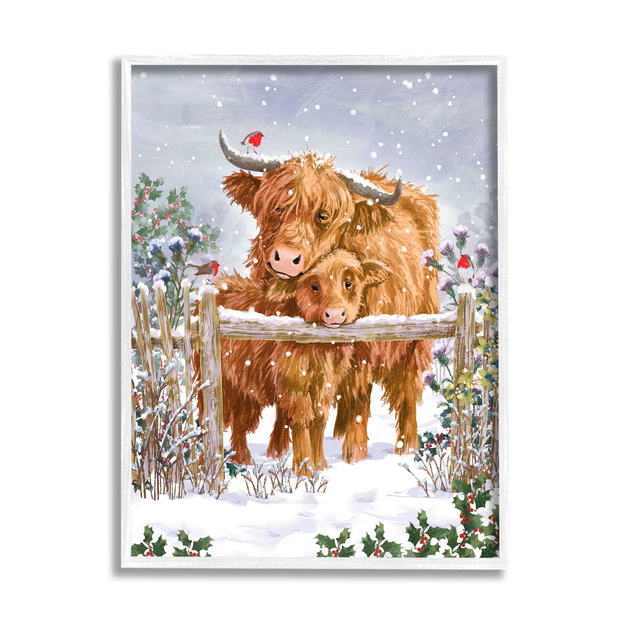 Stupell Industries Winter Cattle Cuddling Snow Scene Framed Giclee Art