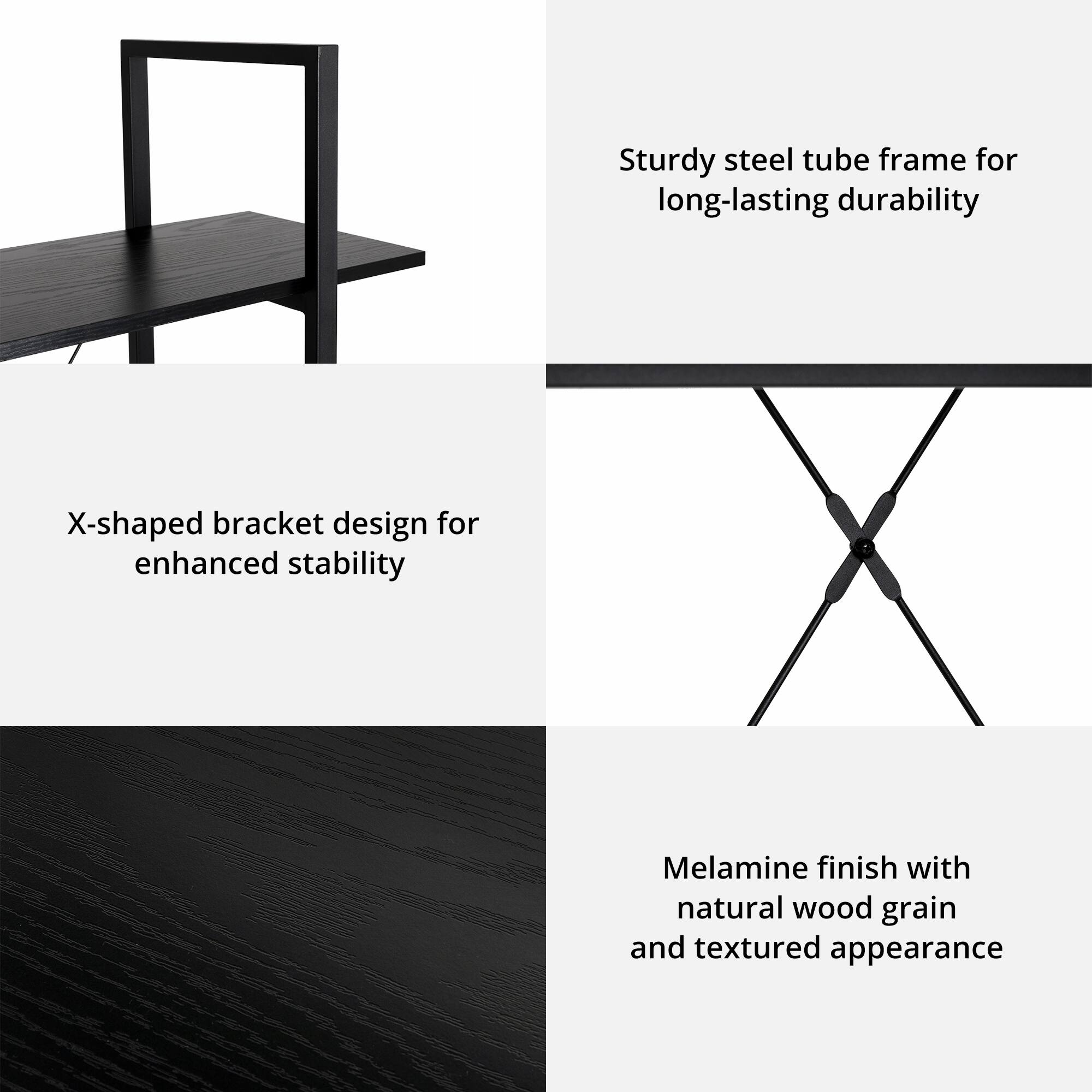 Glitzhome® 41.5" Black Modern Industry 3-Tier Bookcase