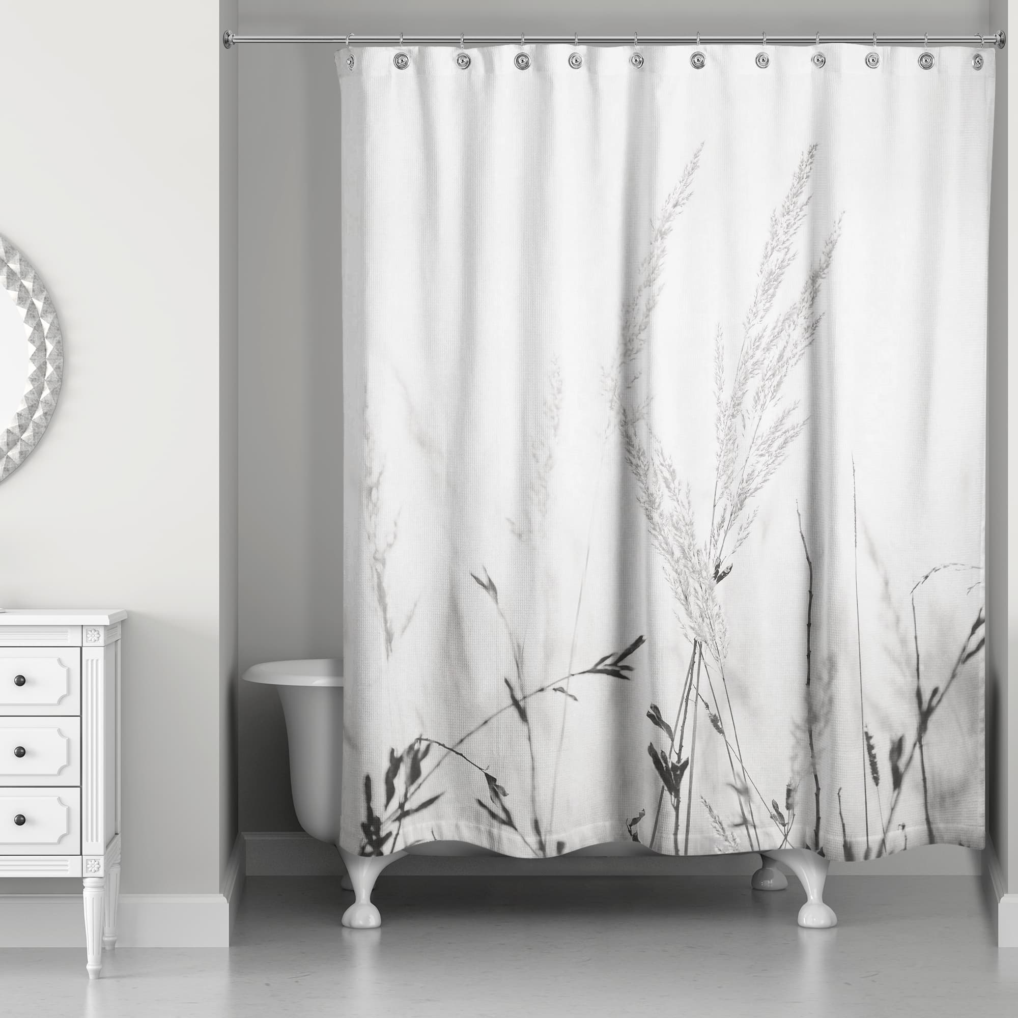 Black and White Field Grasses 71" x 74" Shower Curtain