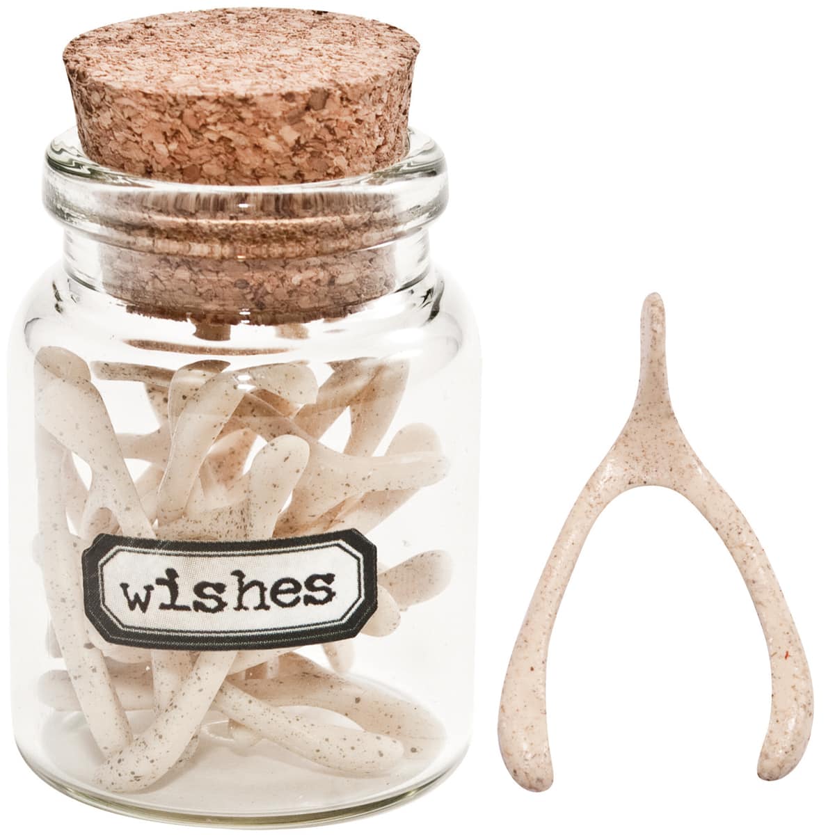 Idea-Ology Resin Wishes Glass Corked Jar 2&#x22;-Wishbones 1&#x22;X.625&#x22;, 15pcs