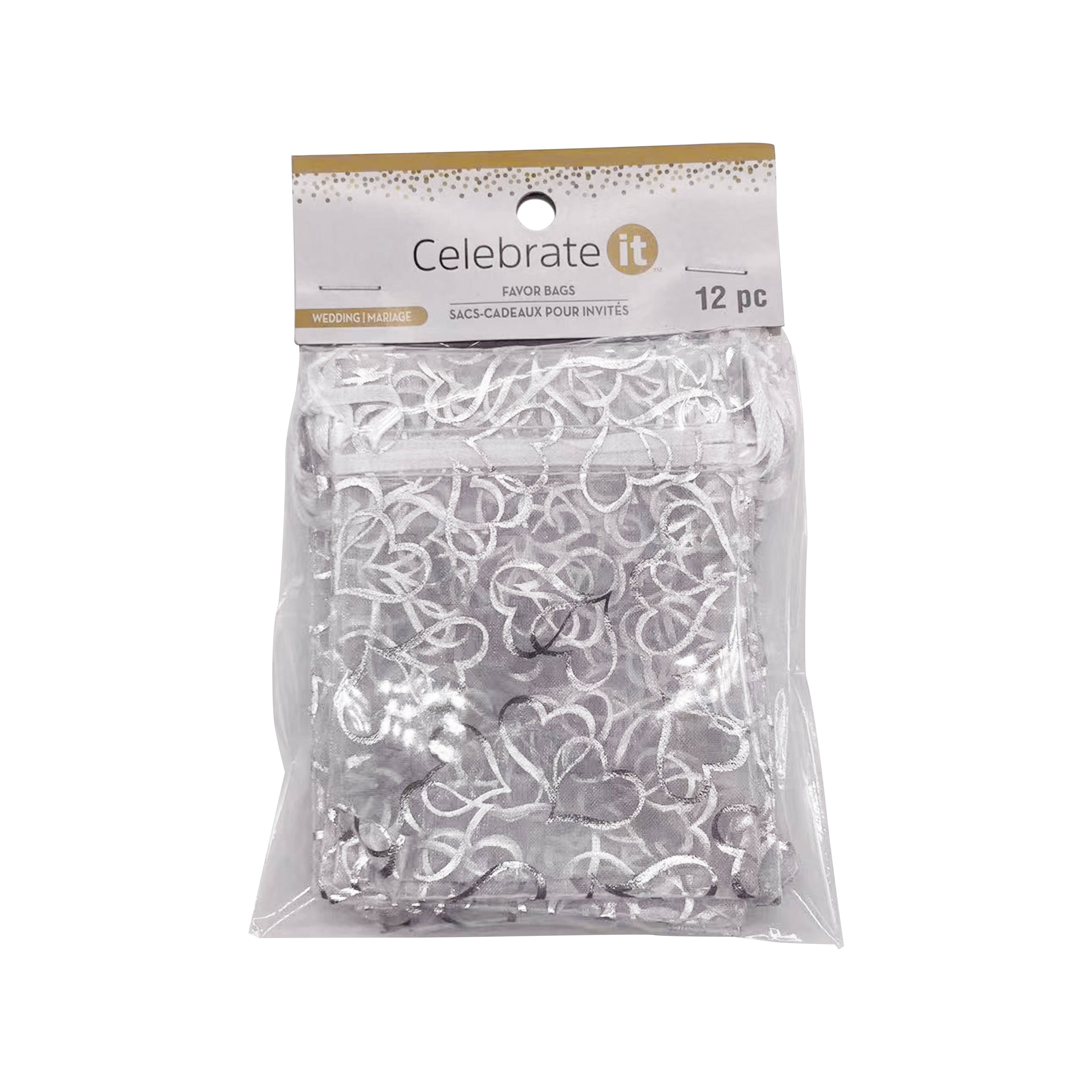 Silver Double Heart Organza Favor Bags by Celebrate It™ Occasions™, 12ct.