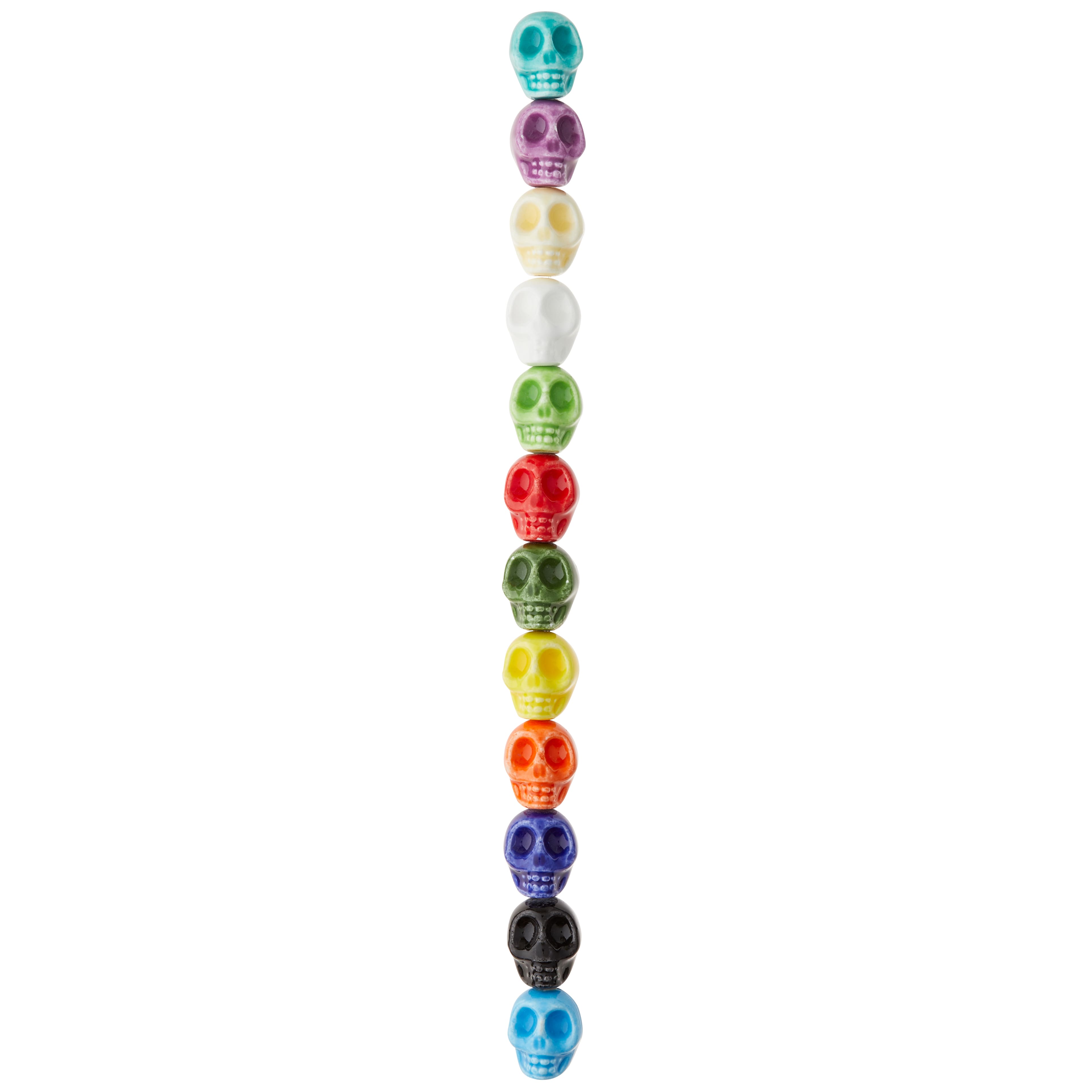 12 Pack: Colorful Ceramic Skull Beads, 11mm by Bead Landing™