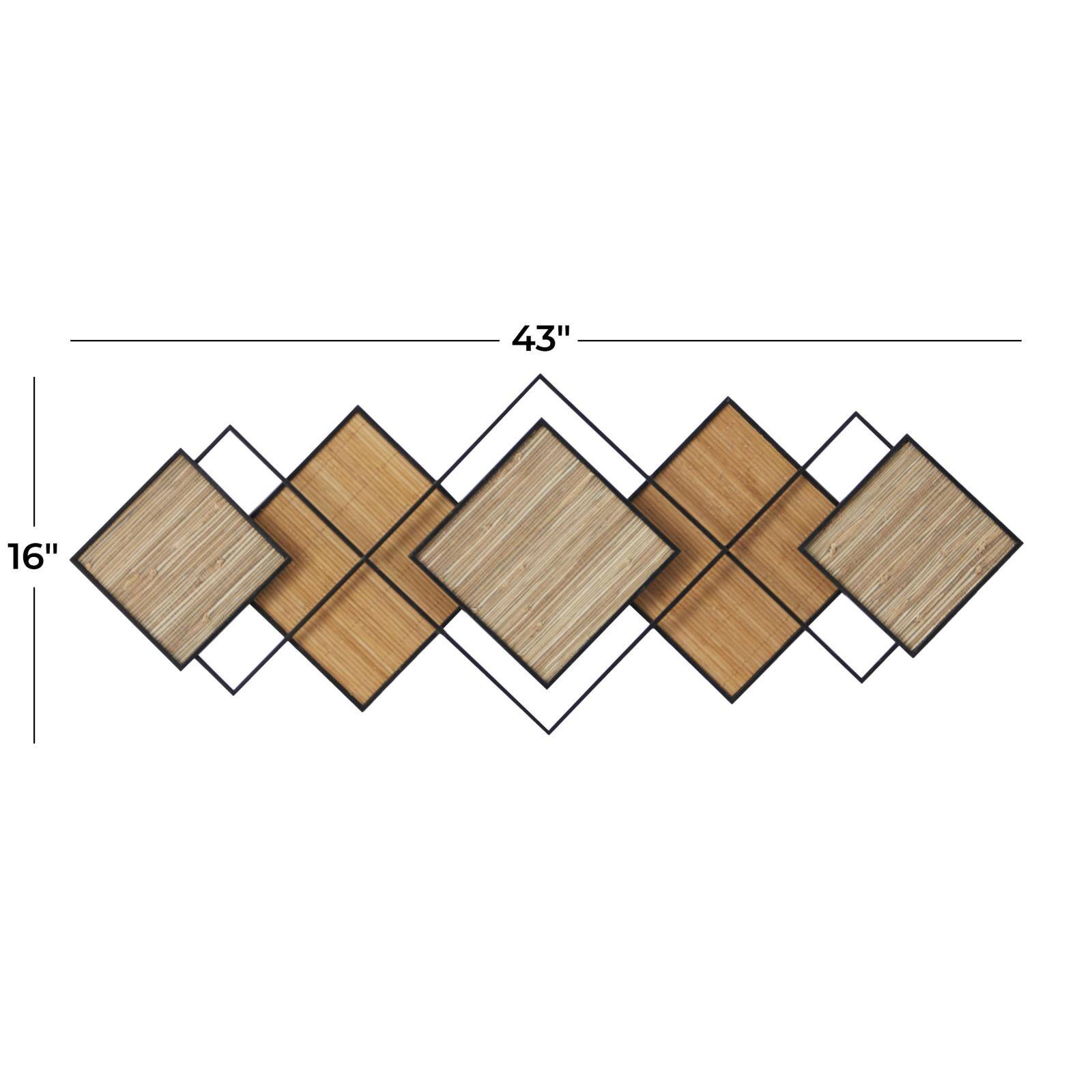 Brown Bamboo Wood Geometric Overlapping Diamond Home Wall Decor with Metal Wire