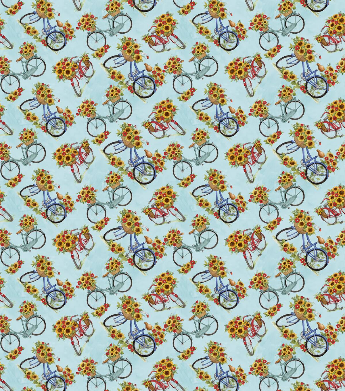 Susan Winget Bicycles & Tossed Floral with Sunflowers Cotton Fabric