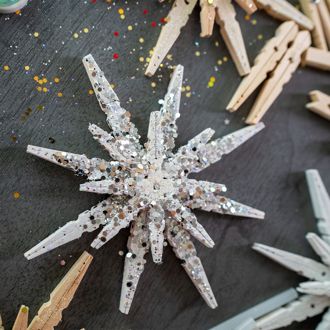 Sparkly Clothespin Snowflake