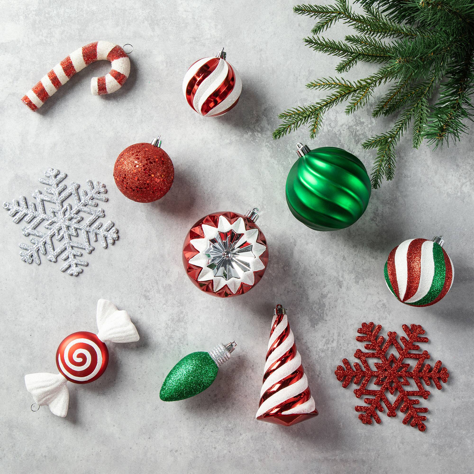 Glitzhome&#xAE; 160 Pack Whimsical Red &#x26; Green Deluxe Boxed Shatterproof Ornaments