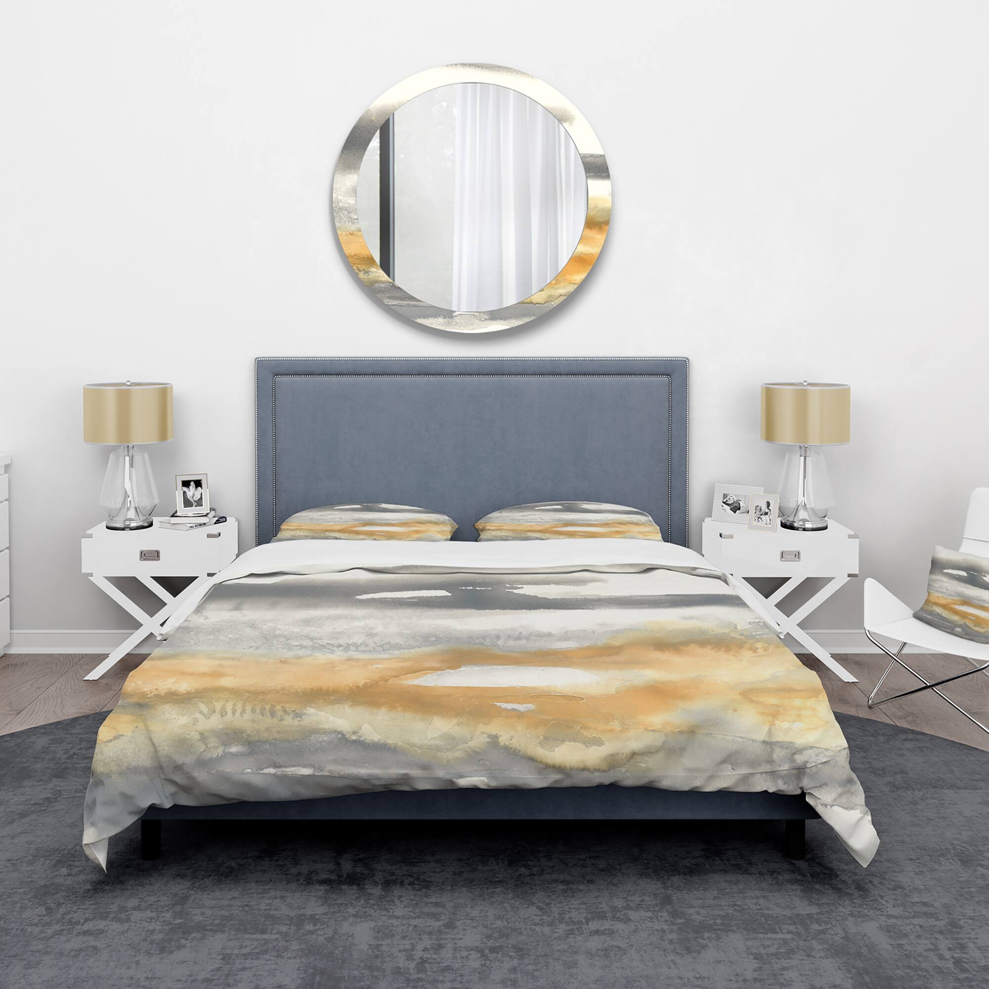 Designart &#x27;Gold Glamour Direction I&#x27; Glam Bedding Set - Duvet Cover &#x26; Shams