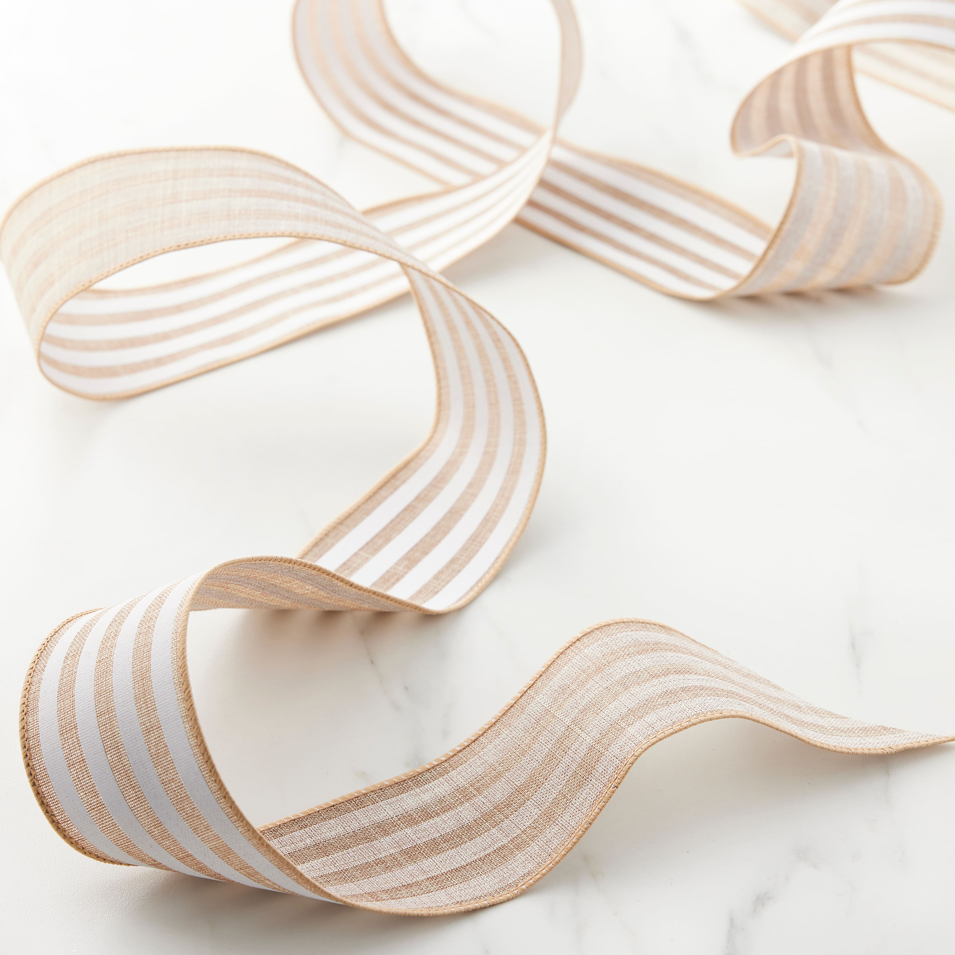 2.5&#x22; Faux Linen Wired Stripe Ribbon by Celebrate It&#x2122;
