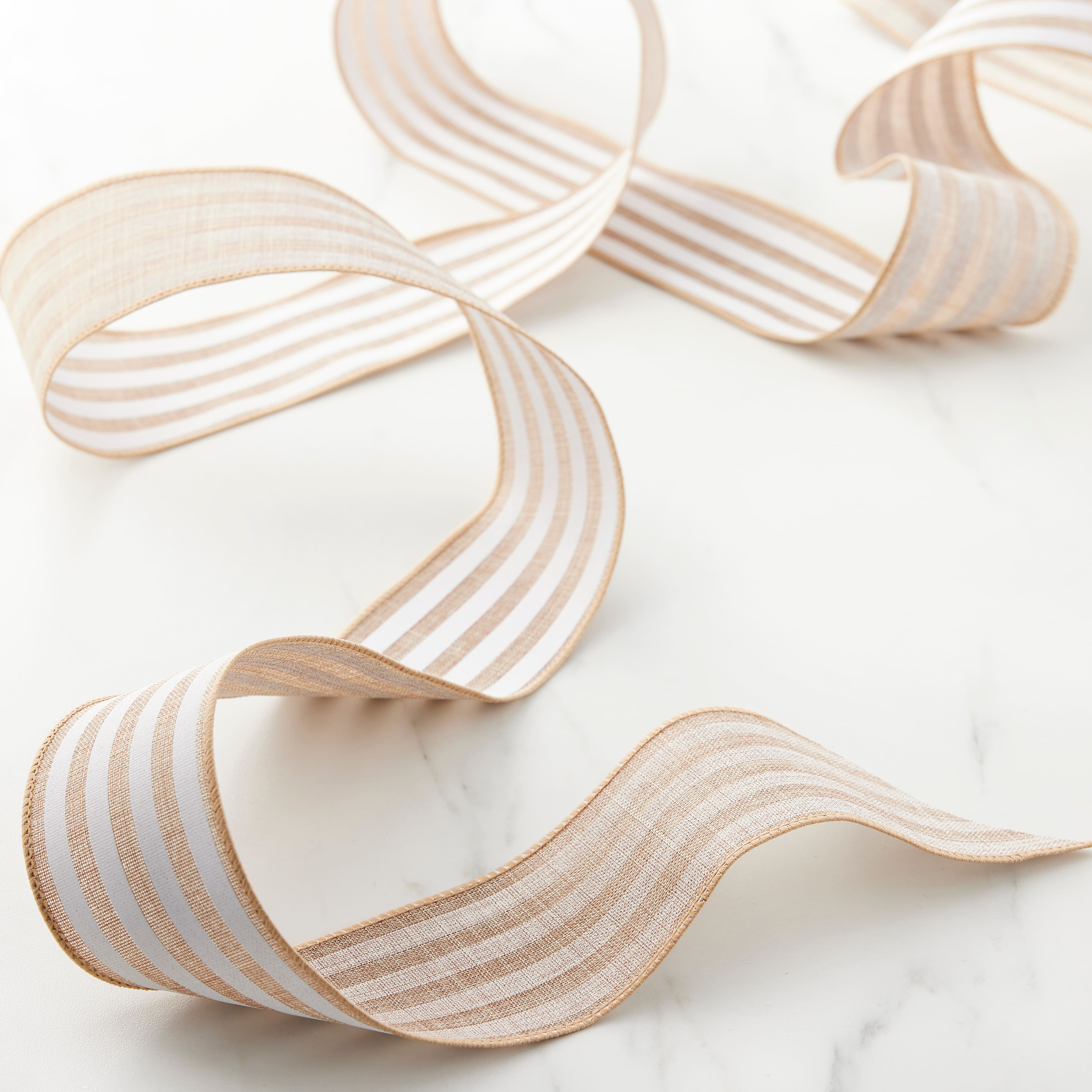 2.5&#x22; x 25ft. Faux Linen Wired Stripe Ribbon by Celebrate It&#x2122;