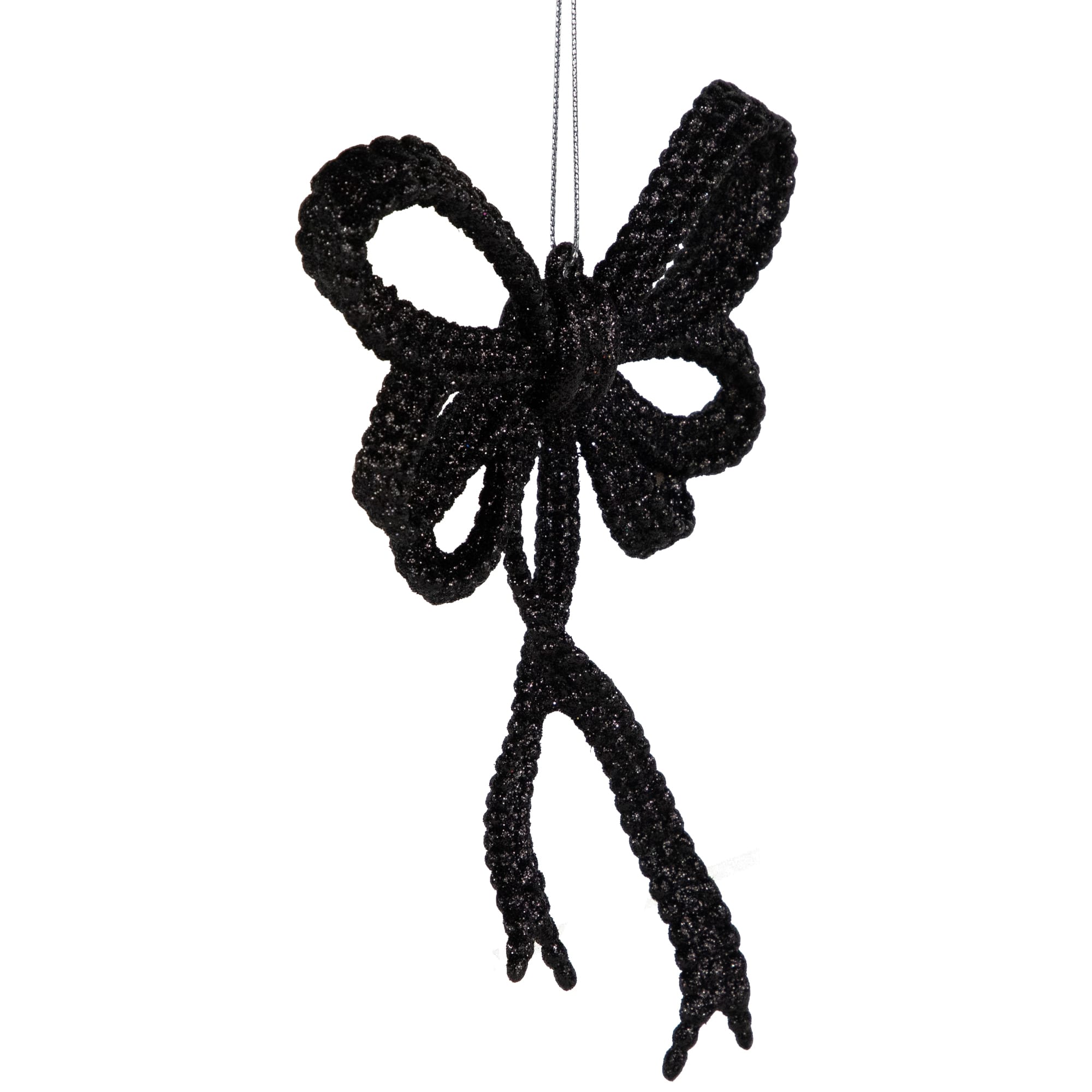 Set of 4 Black Glitter Bowtie Christmas Ornaments 6&#x22;