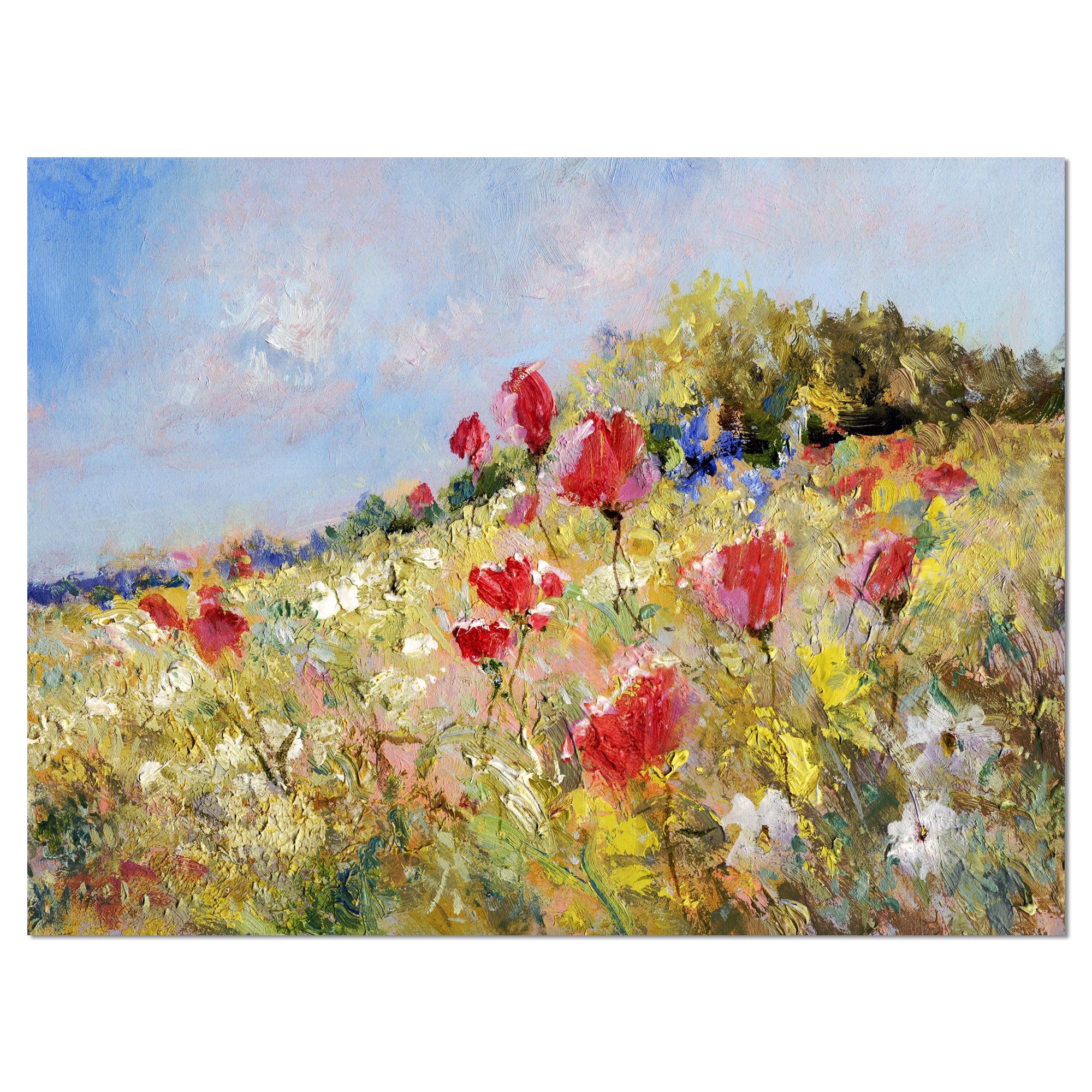 Designart - Painted Poppies on Summer Meadow - Large Landscape Canvas Art