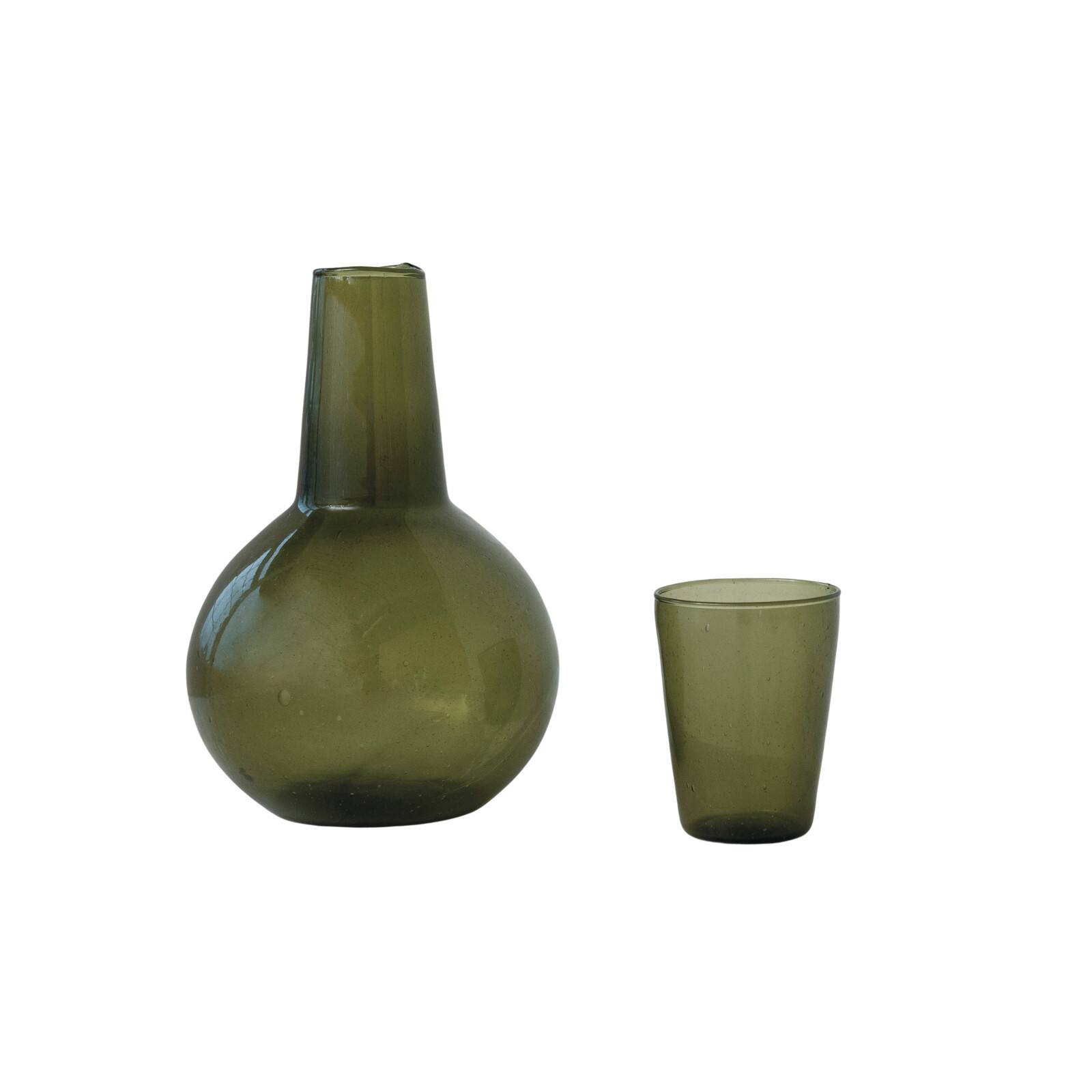 Hello Honey&#xAE; 9&#x22; Green Verdant Elegance Glass Carafe Set