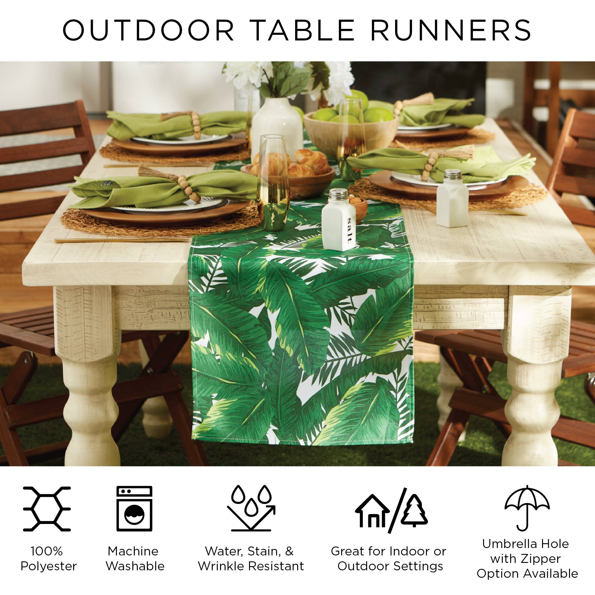 DII® Blue Ocean Stripe Print Outdoor Table Runner, 14x72