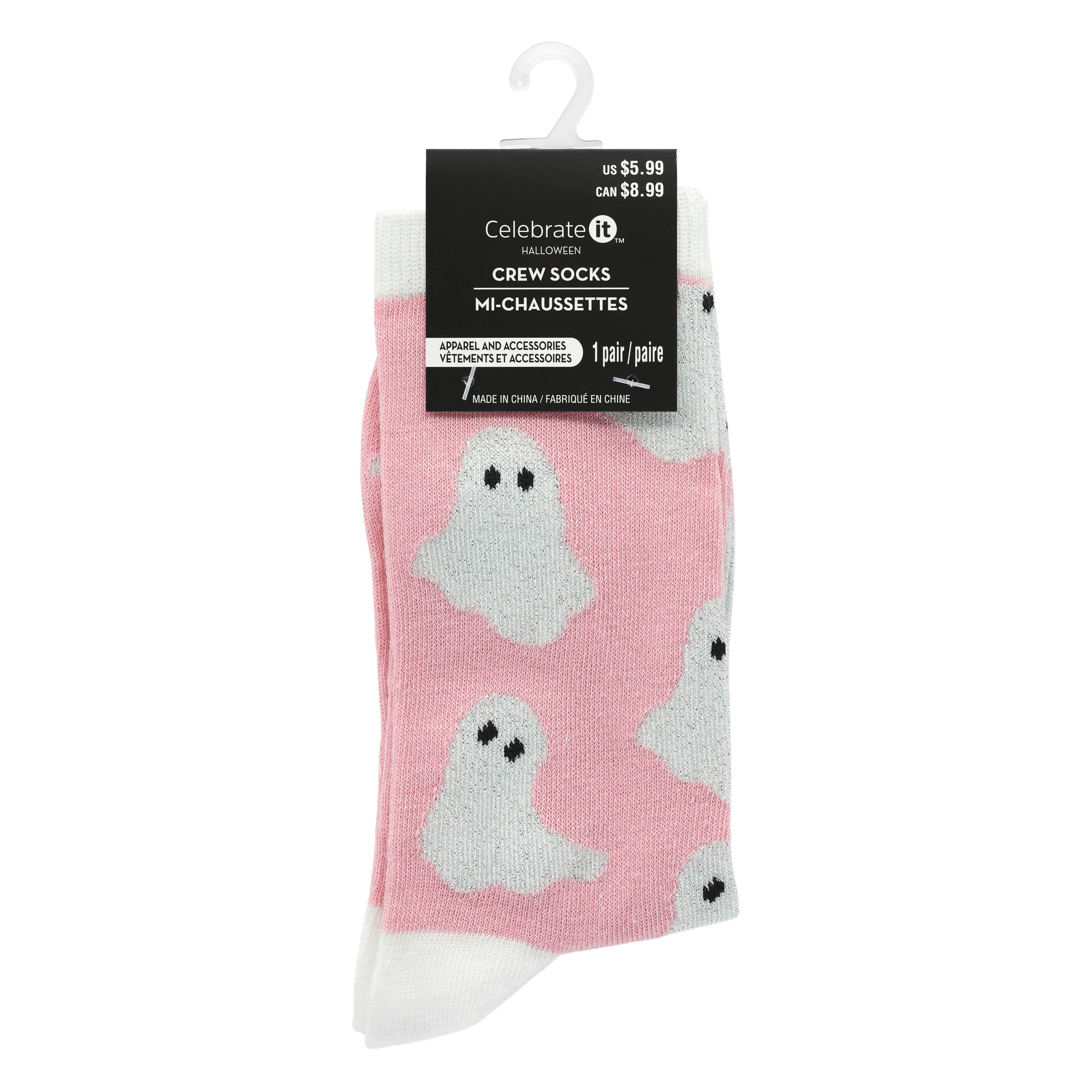 Pink &#x26; White Ghost Adult Crew Socks by Celebrate It&#x2122;