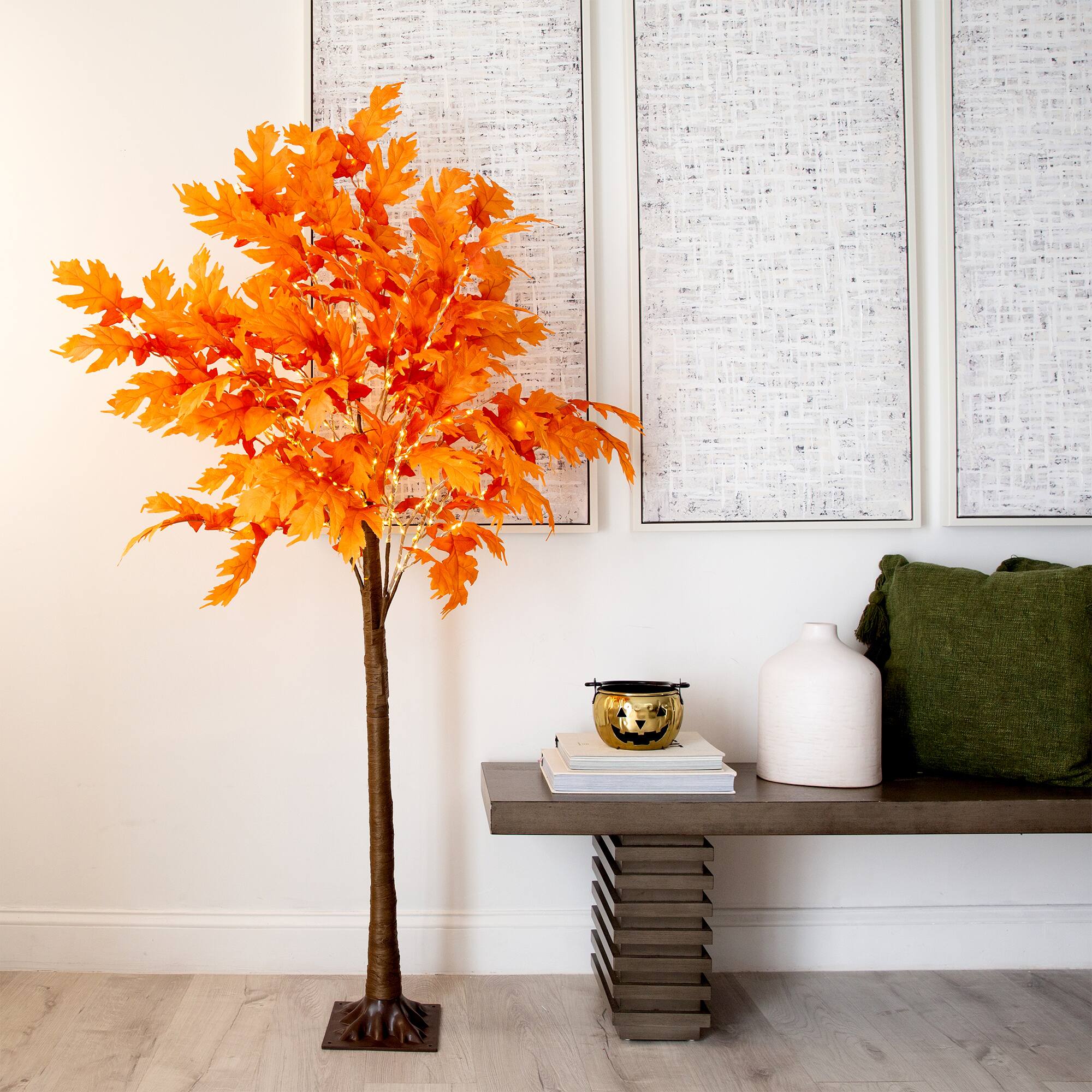 6ft. Pre-Lit Orange Autumn Maple Artificial Fall Tree