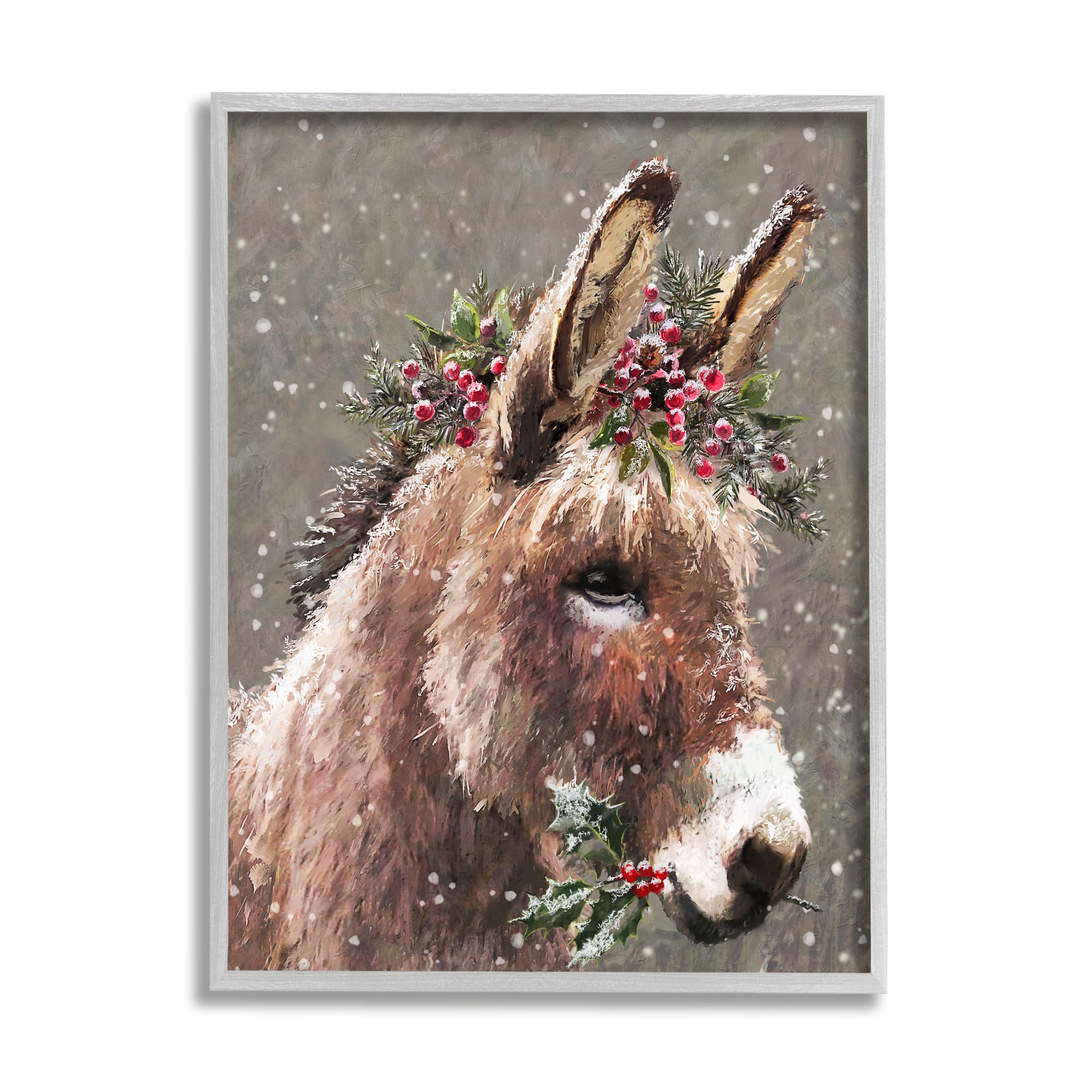 Stupell Industries Winter Donkey Snow Falling Framed Giclee Art