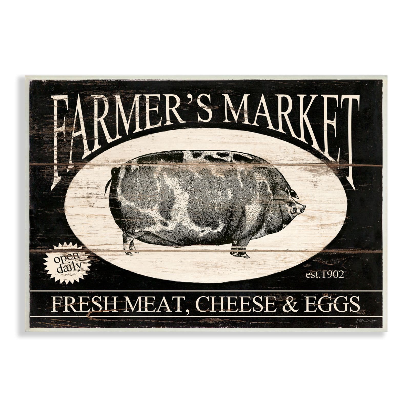 Stupell Industries Farmer's market Est. 1902 Vintage Sign Farm Pig Wall Plaque
