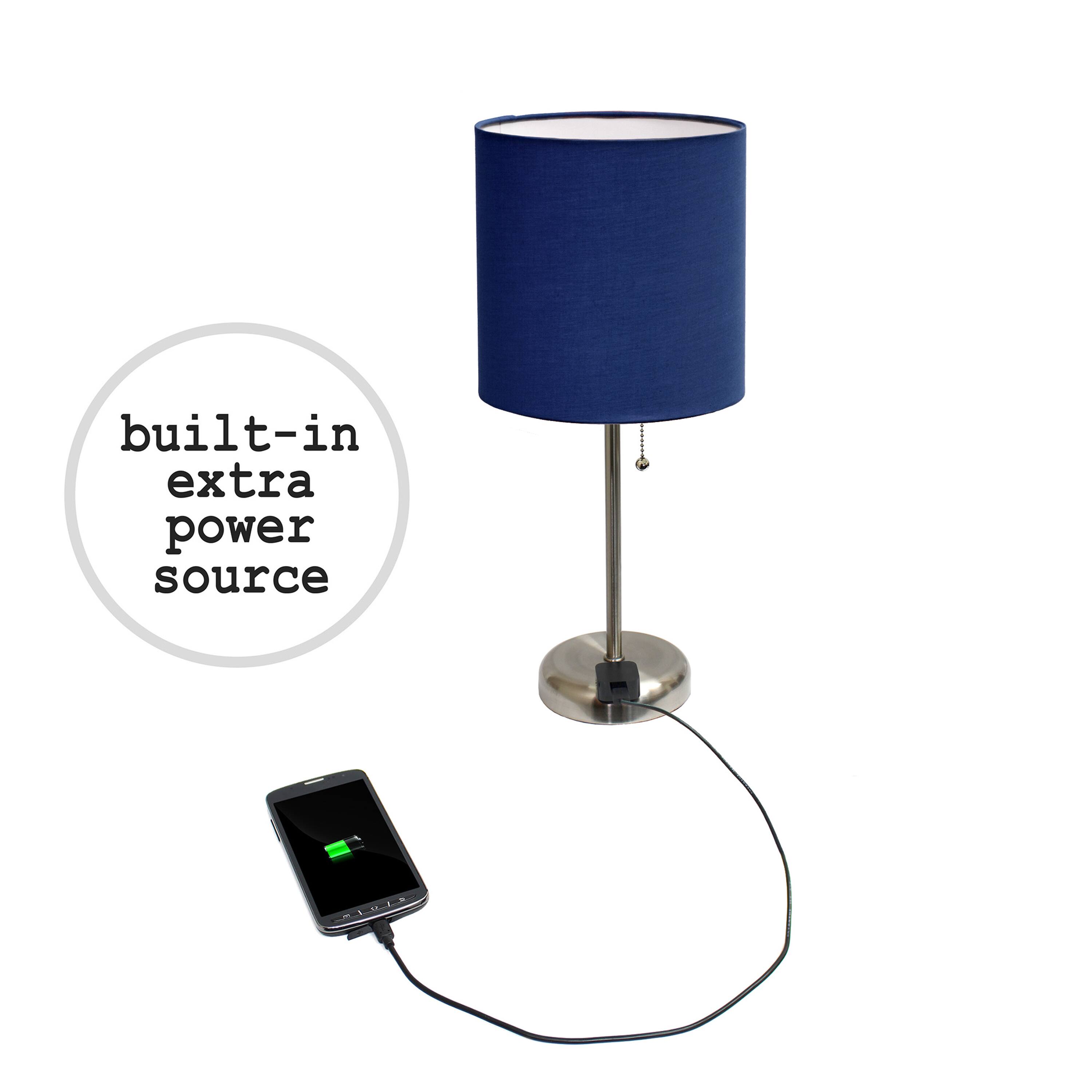 LimeLights 19.5&#x22; Stick Lamp with Charging Outlet and Fabric Shade