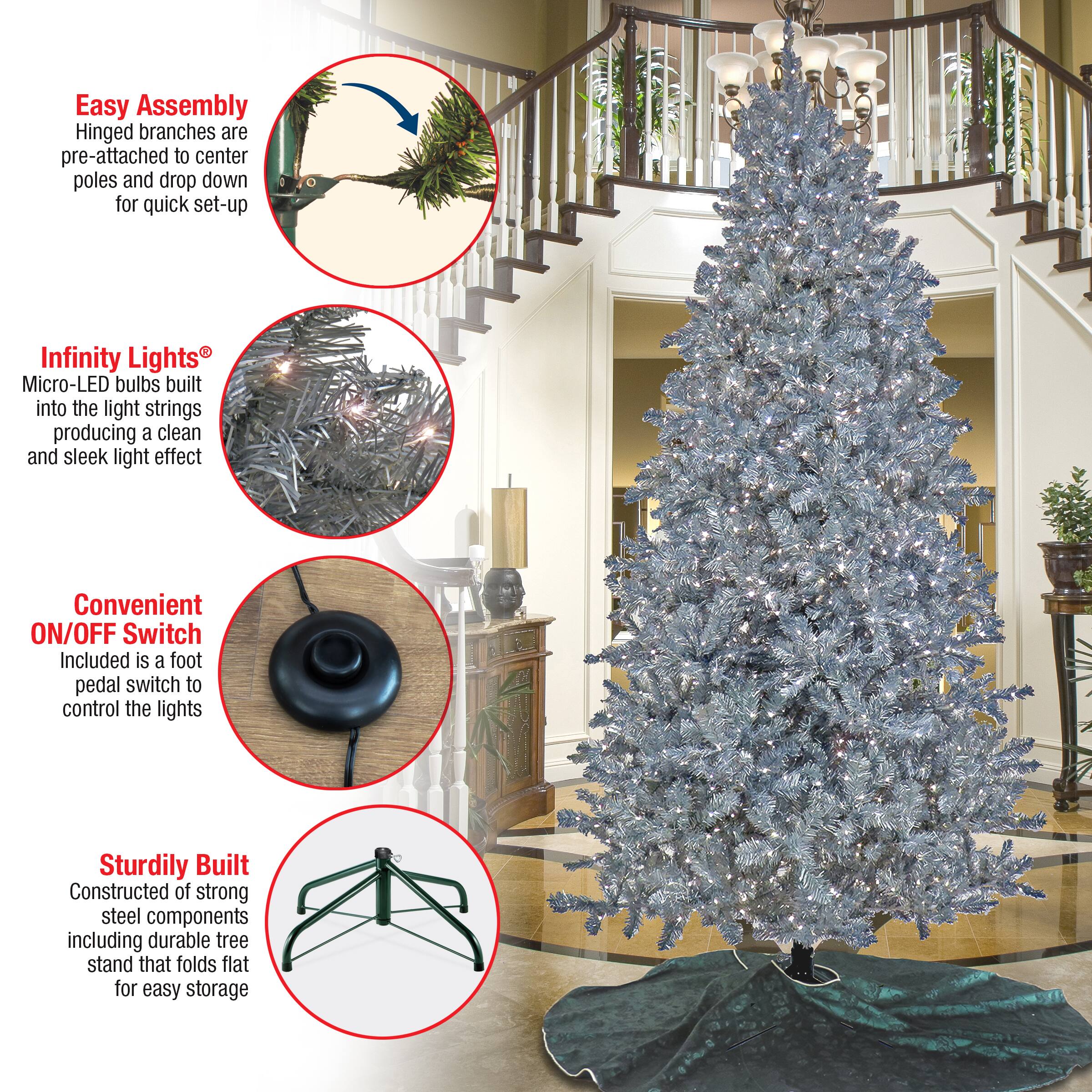 9ft. Pre-Lit Matte Silver Metallic Evergreen Artificial Christmas Tree