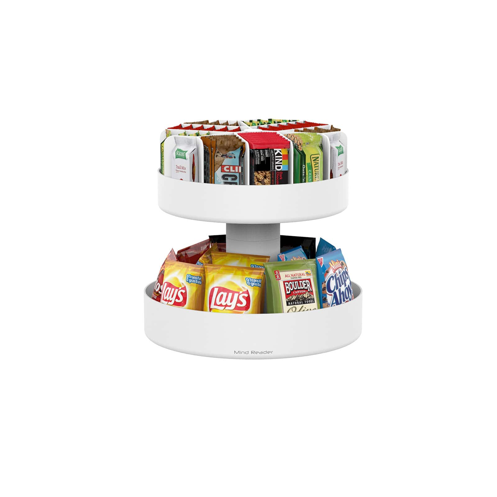 Mind Reader White 2-Tier Lazy Susan Granola Bar and Snack Organizer