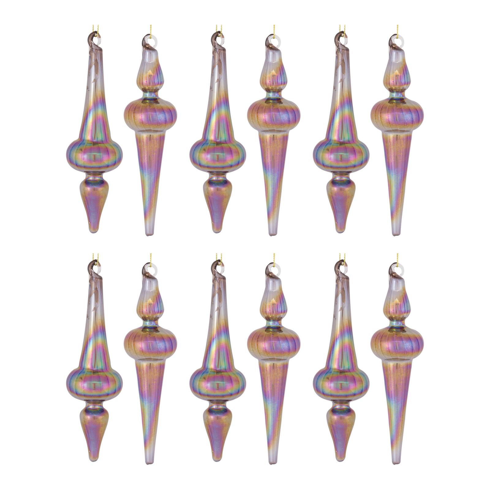 12ct. 6&#x22; Iridescent Glass Finial Drop Ornaments