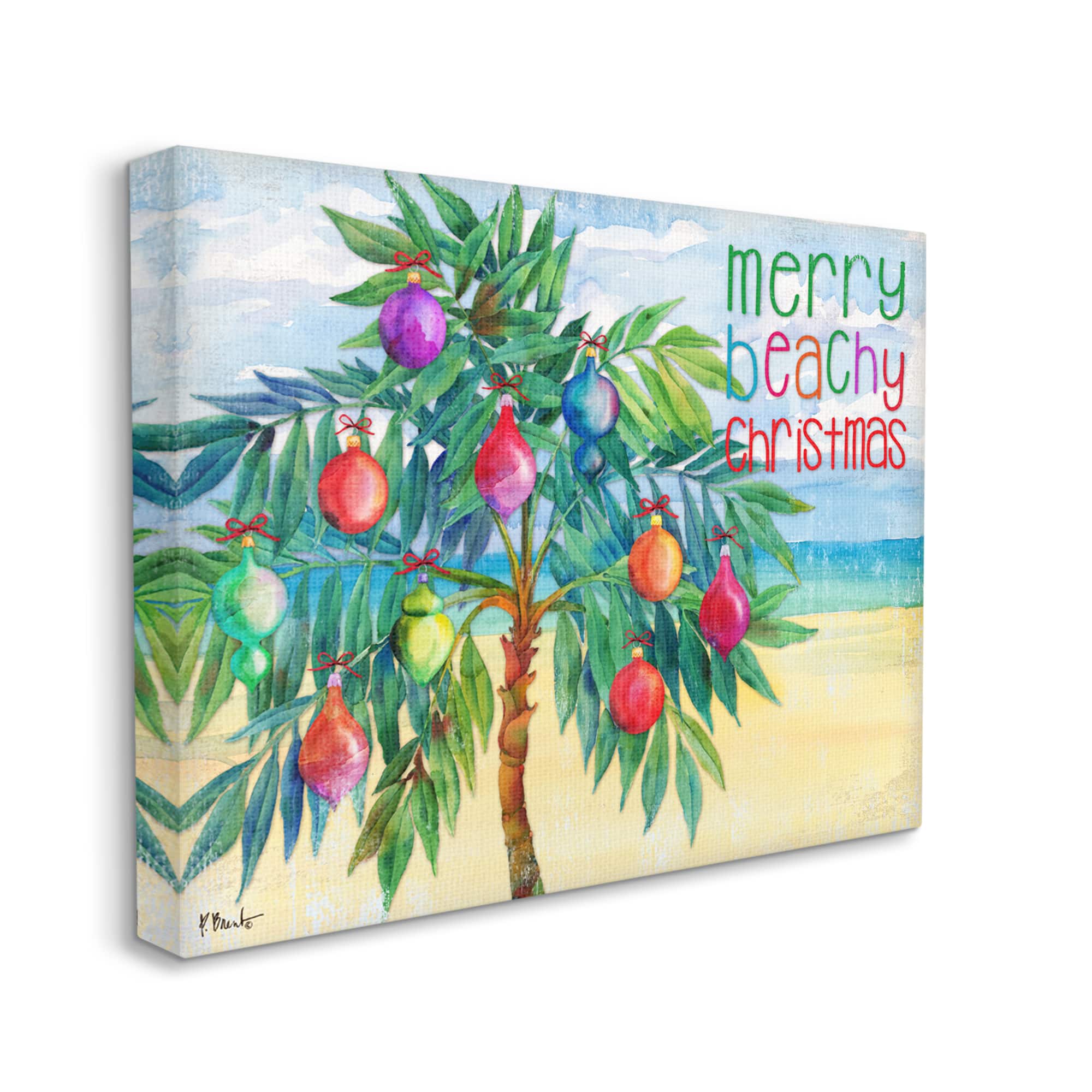 Stupell Industries Merry Beachy Christmas Holiday Palm Canvas Wall Art