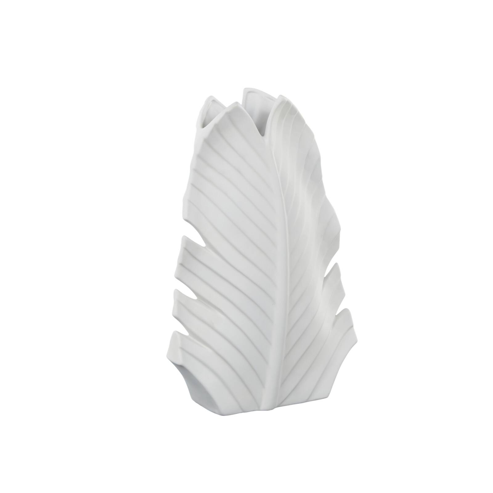 17" White Palm Tree Curved Leaf Decorative Ceramic Vase